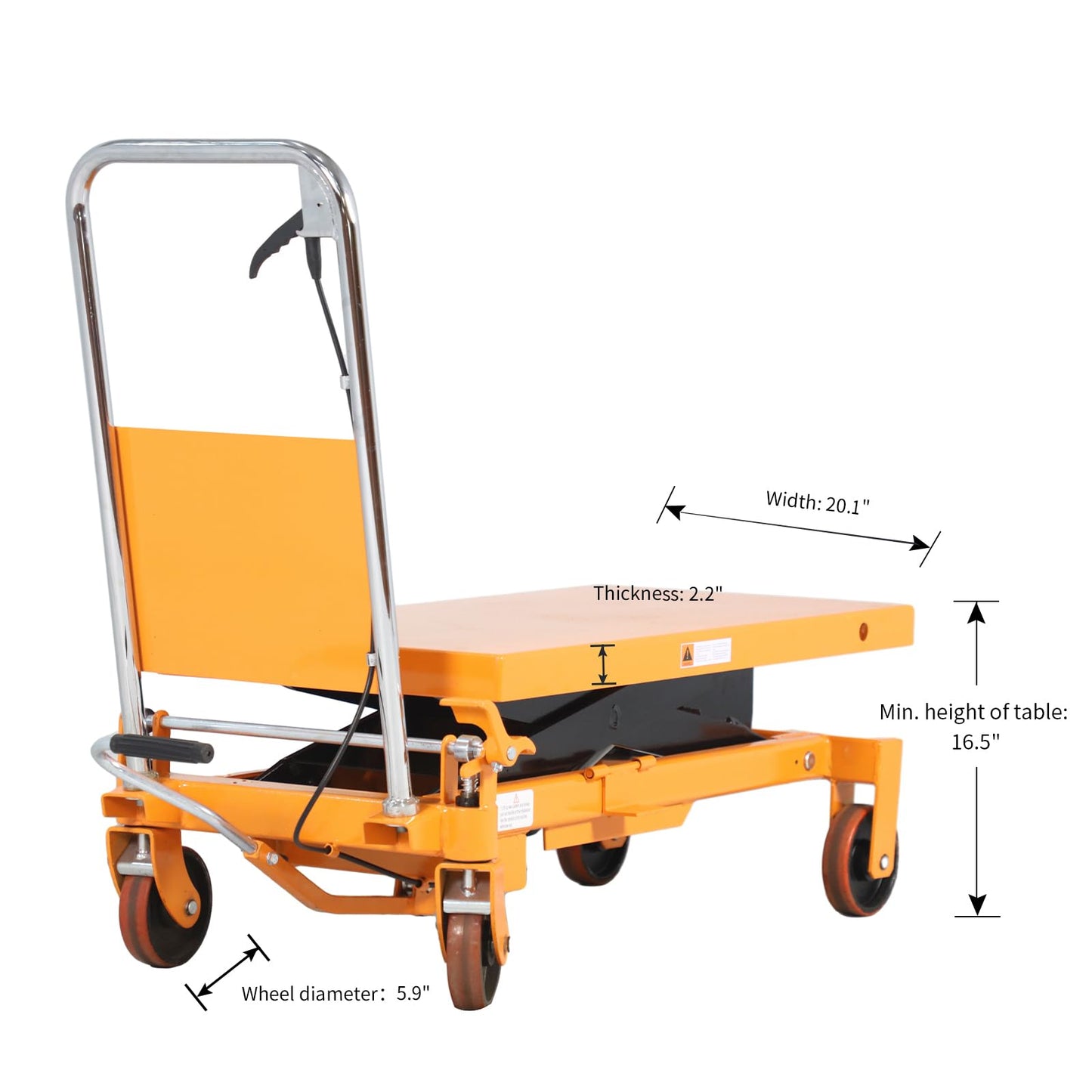APOLLOLIFT Hydraulic Lift Table, 1760lbs Capacity 39.4" Lifting Height, Single Scissor Lift Table Cart with 4 Wheels and Safety Back Guard for Material Handling and Transportation-Yellow