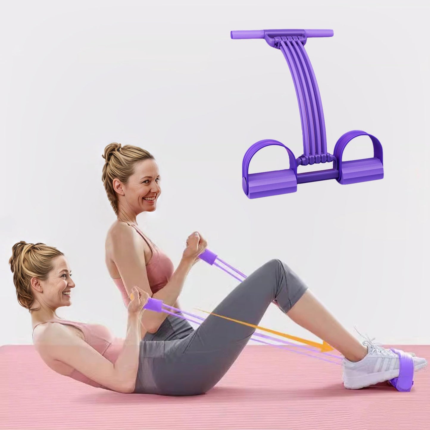 Pedal Resistance Band with Handle 8 Tube 3-in-1 Adjustable Resistance Band with 8 Levels & Foot Pedals, Sit Up Exercise Equipment,Multifunctional Fitness Band for Legs, Arms, Abs, Butt Workout at Home