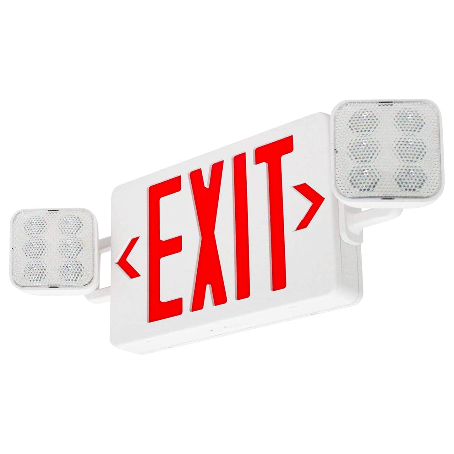 LED Combo Exit Sign Emergency Light, Double Sided with Two LED Flood Lights, Exit Signs for Business with Battery Backup, Fire Resistant UL 94V-0, Commercial Grade