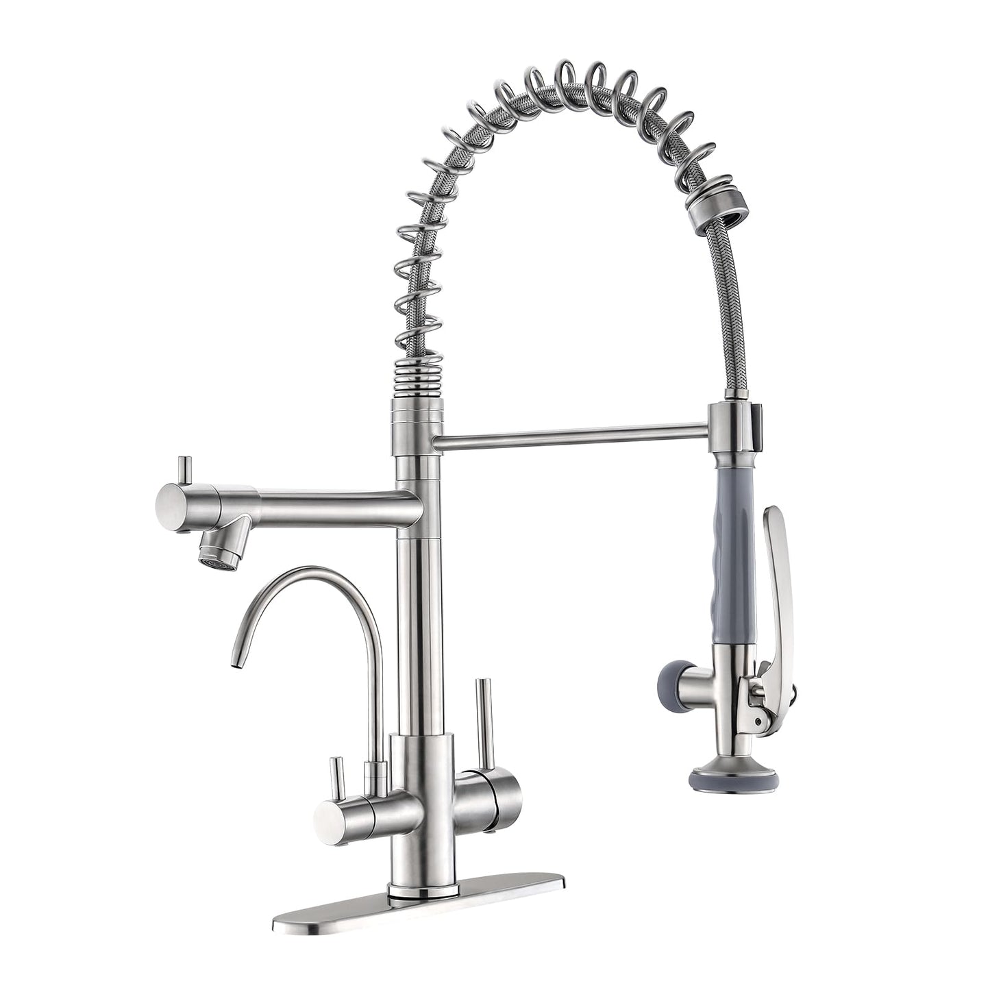 Fapully 3 in 1 Kitchen Faucet with Water Filler and Pull Down Sprayer,Brushed Nickel Commercial Kitchen Sink Faucet with Drinking Water Faucet