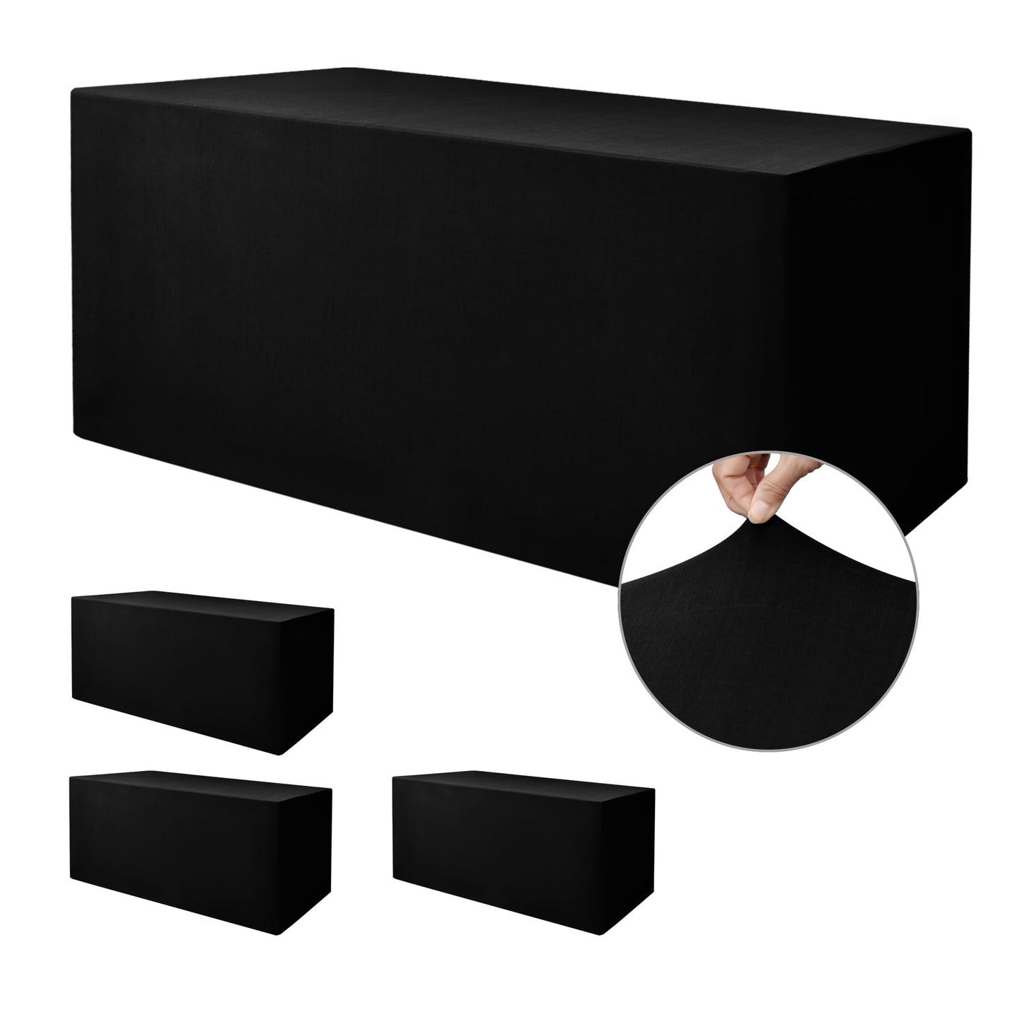 Nasitos Black Fitted Table Covers for 8 Foot Tables - 96 x 30 Inch - 4 Pack Stretch Spandex Rectangle Table Clothes, Fabric Tablecloths for Folding Table, Parties, Trade Show, Birthday