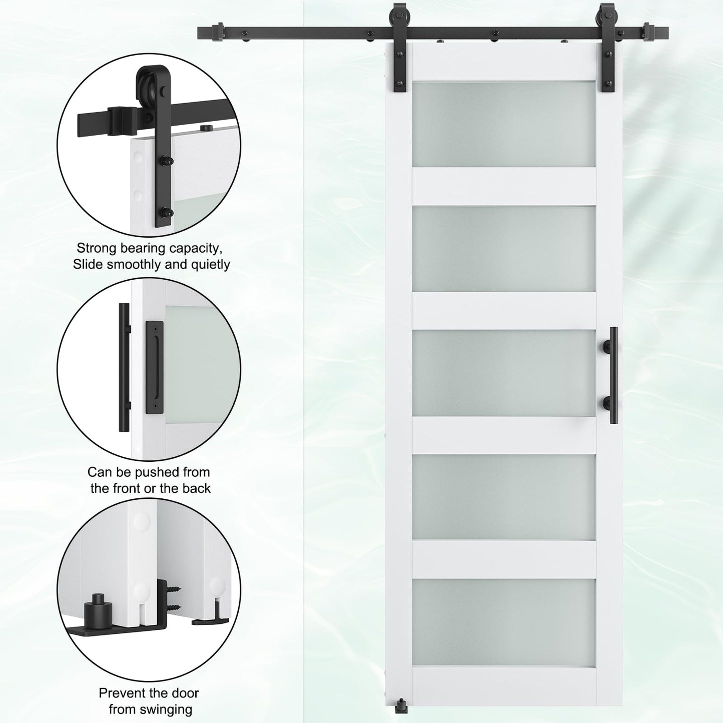 SMARTSTANDARD 30" x 84" Glass Barn Door with 5FT Hardware Kit Included, 5-Panel Glass, DIY Assembly Required, Waterproof PVC Coating, Pure White