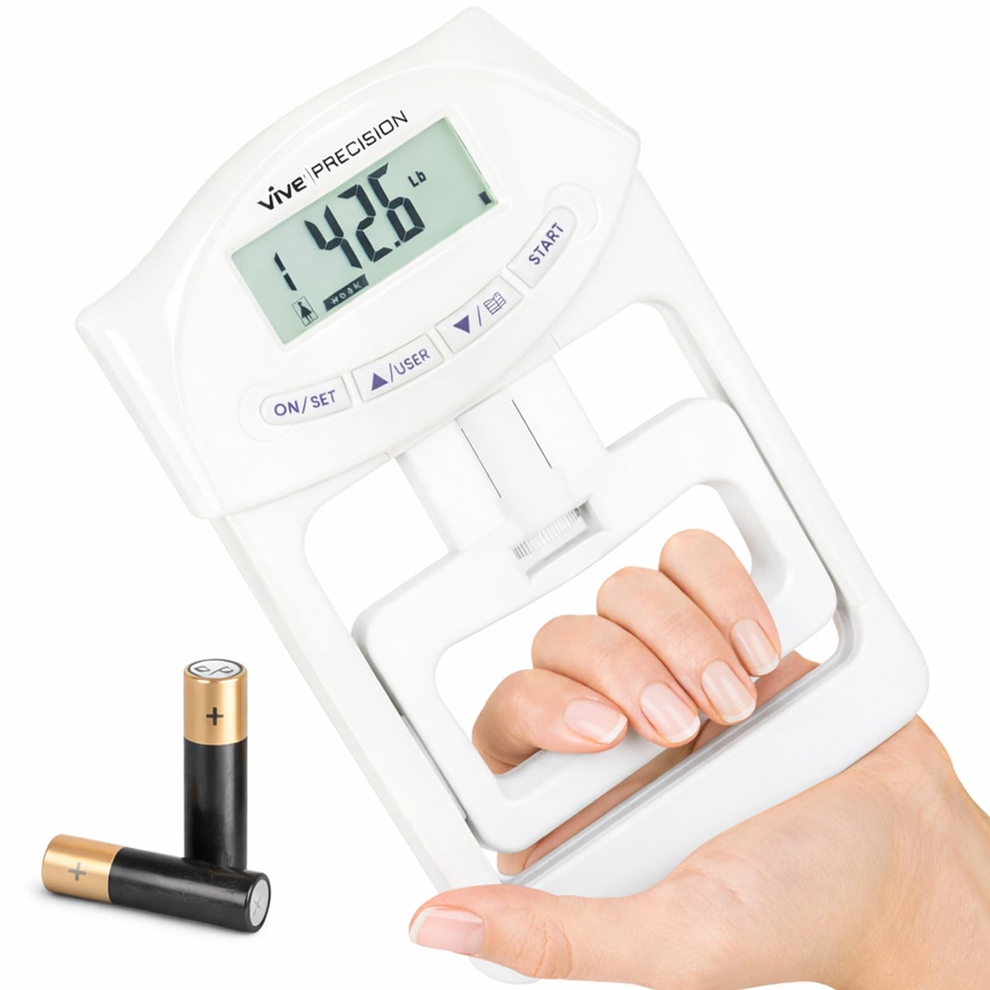 Vive Precision Grip Strength Tester - Hand Grip Dynamometer - Handheld Digital Grip Measurement Meter Device Trainer Power 198 Lbs / 90 Kgs - Strengthener Exerciser for Sports, School and Home Use