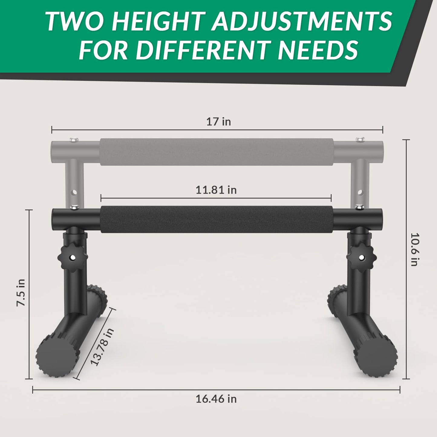 IMAYCC Push Up Bar, Adjustable 7.5" and 10.6" High Parallettes Bars & Dip Bar With Full-Cover Foam Grips, No Wobbling Calisthenics Equipment For Handstand, L-Sit, Gymnastics, Strength Training Home Gym