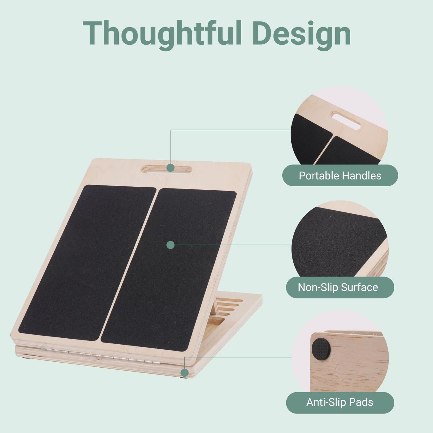 Reoceing Adjustable Wooden Slant Board for Calf Stretching, 5 Angle Incline Board for Exercise, Non-Slip Design, 400 lb Capacity, Foldable Stretch Board