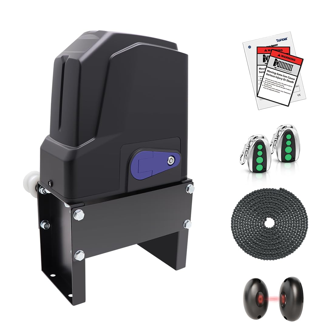 TOPENS CF800 Fast Sliding Gate Opener Chain Drive Automatic Gate Motor for Heavy Driveway Slide Gate Up to 1800 Pounds, Electric Gate Operator AC Powered with 20ft Roller Chain and Remote Control