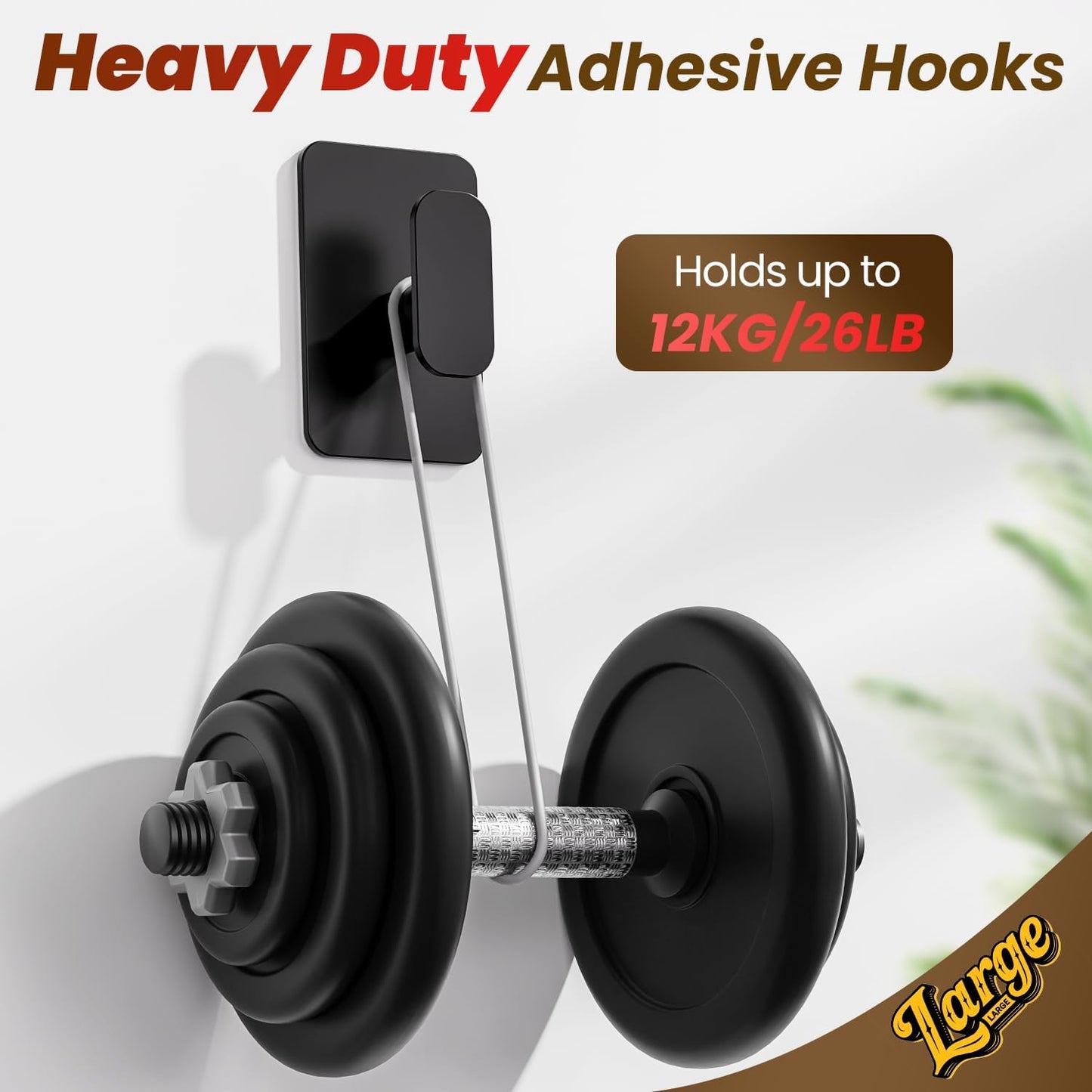 Skiennix Heavy Duty Self-Adhesive Hooks - 26lb Capacity, Waterproof & Rustproof Stainless Steel | Black, 4 Pack for Towel, Coat, Robe