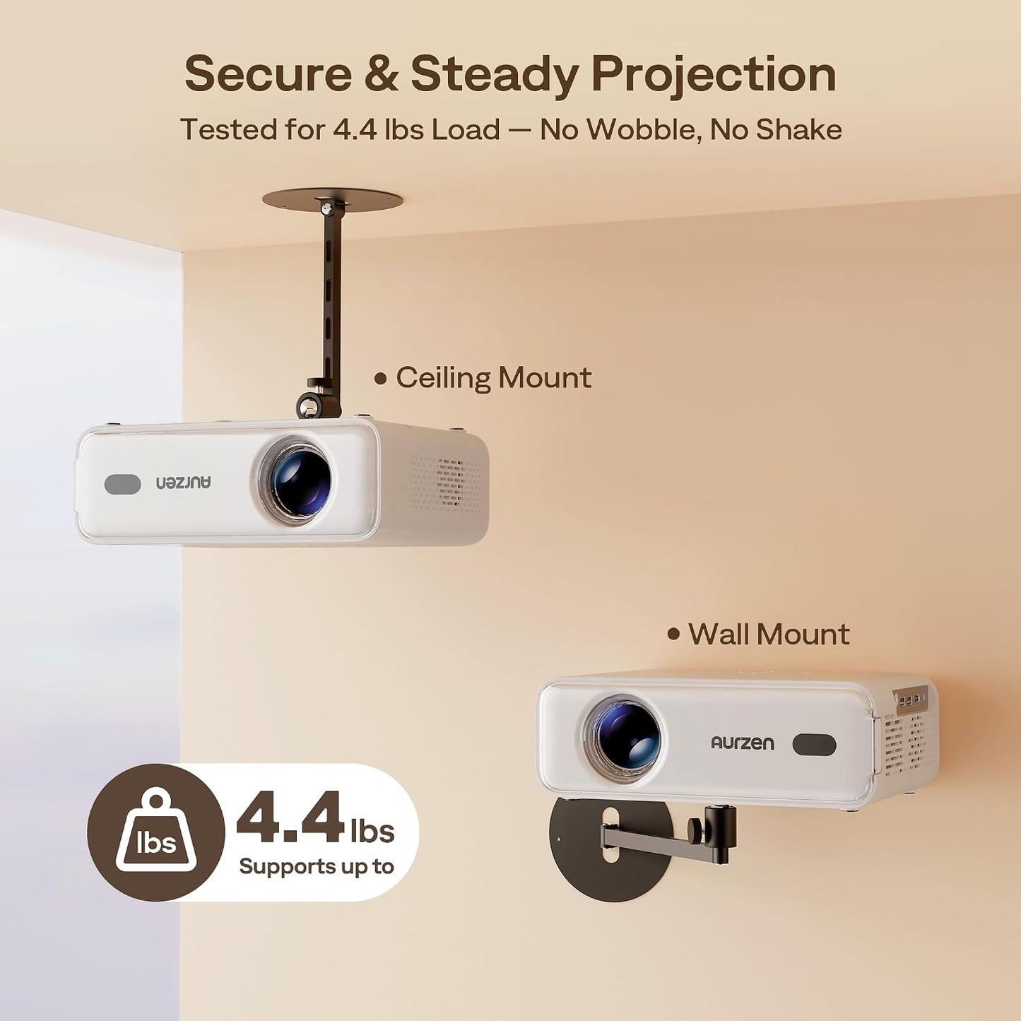 Aurzen 360 90 4.4 lbs, Projector Wall Mount Shelf, Wall Use with Adjustable Angle, Rotation and Tilt, Foldable