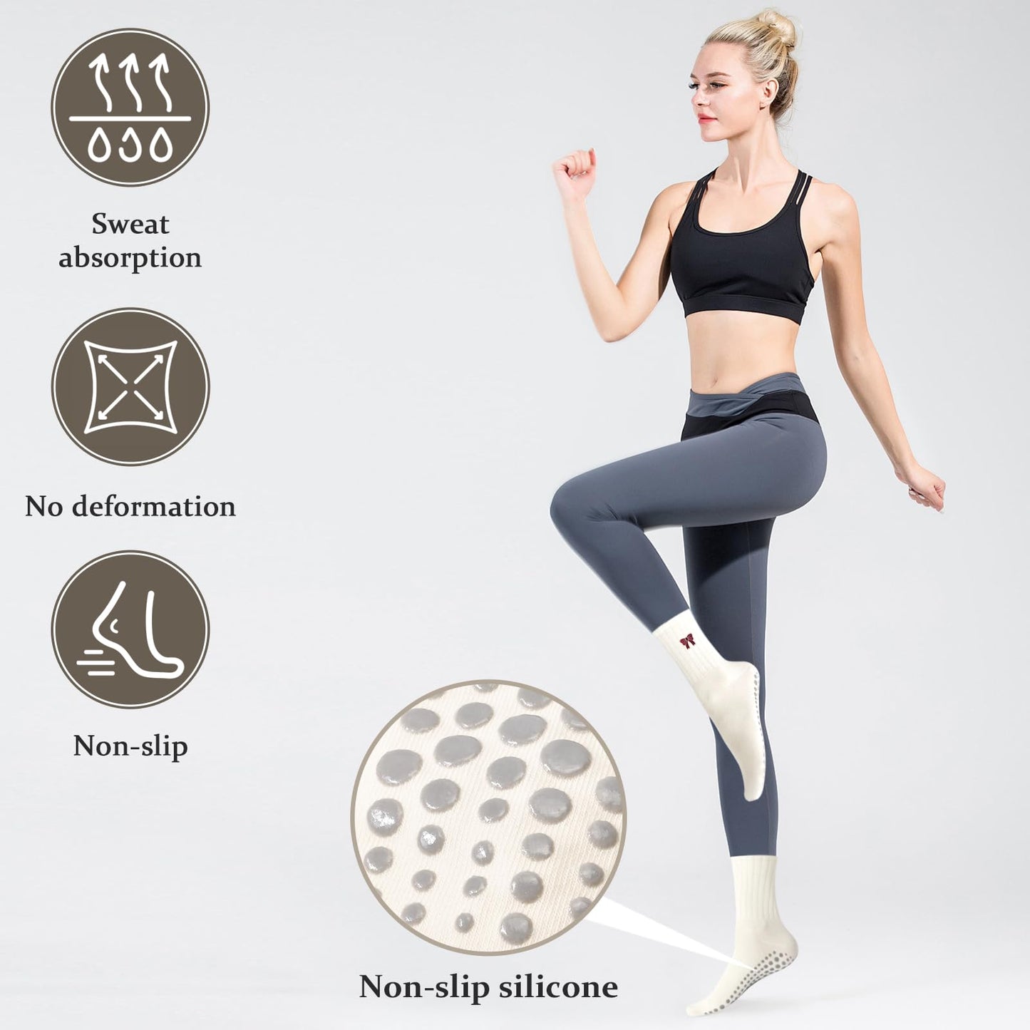FIYIGO Cute Pilates with Grips Socks for Women Yoga Non Slip Embroidery Bow Socks for Fitness, Ballet,Dance Workout -（White + Red）