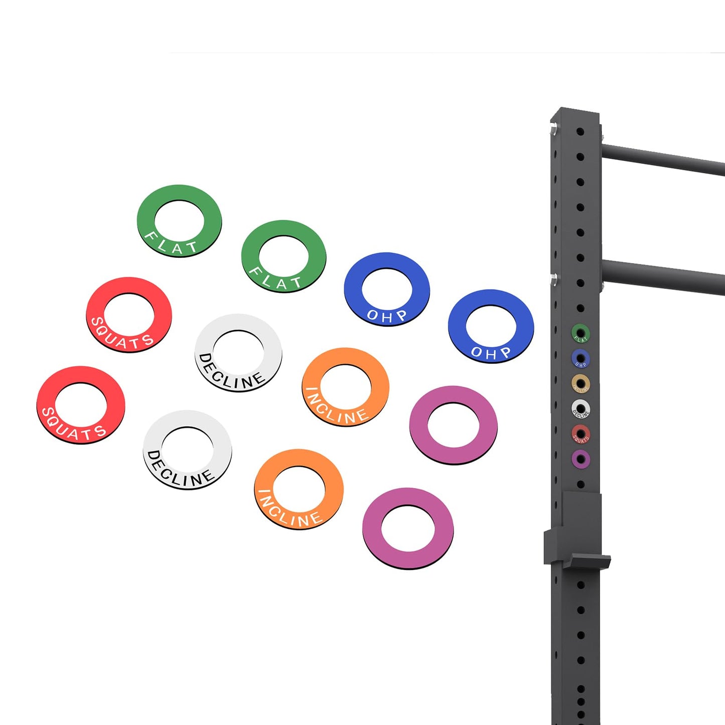 Power Squat Rack Barbell Magnetic Position Markers Reminders Label for Home & Garage Gyms, Squat Rack Magnets Identifier Rings (0.75" Inner Circle)
