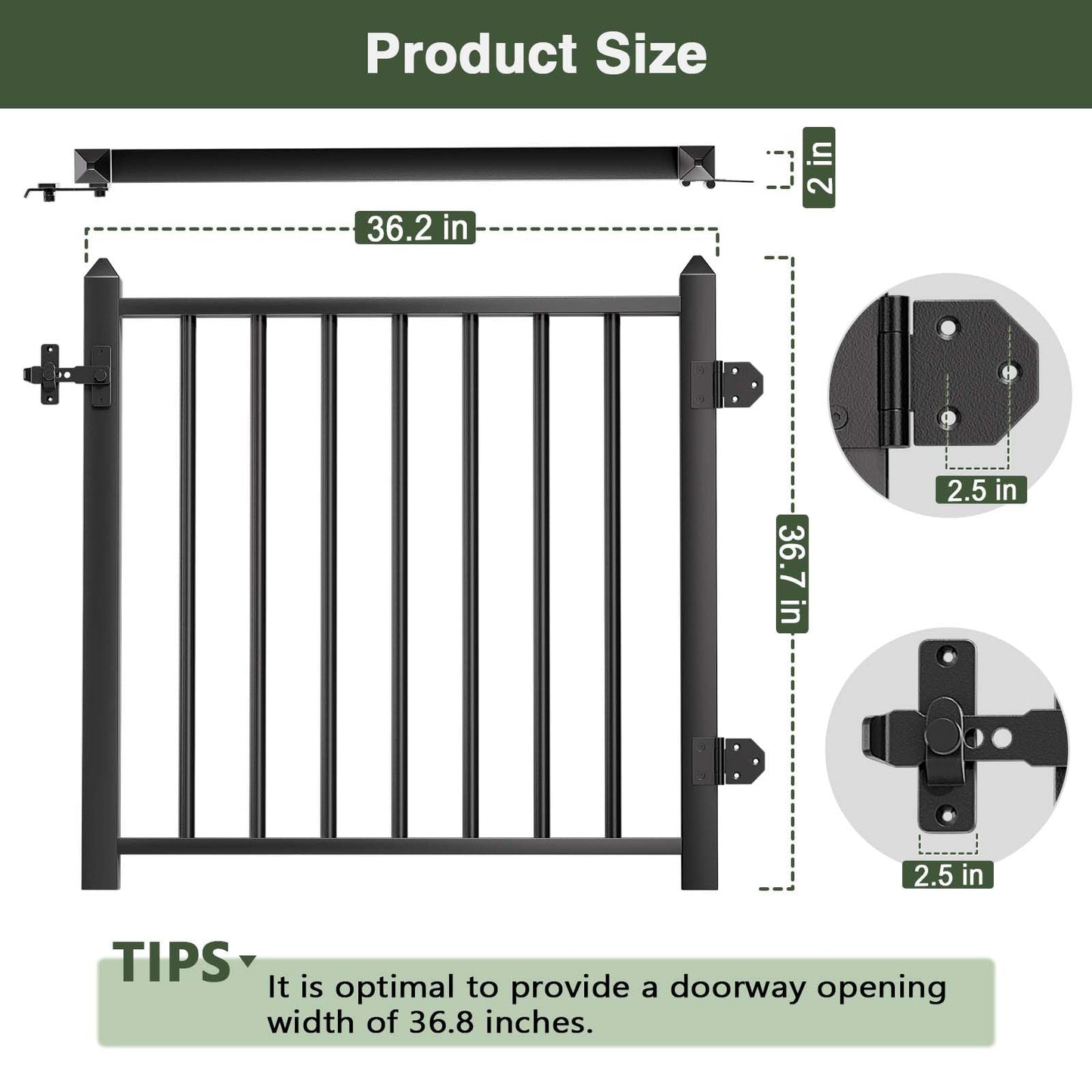 DIY DECK Deck Railing Gate Stainless Steel Black Textured Powder-Coat Finish Deck Gate Kit with Latch for Deck,Garden,Yard, Porch,Patio (Black, Left Hand in Swing)