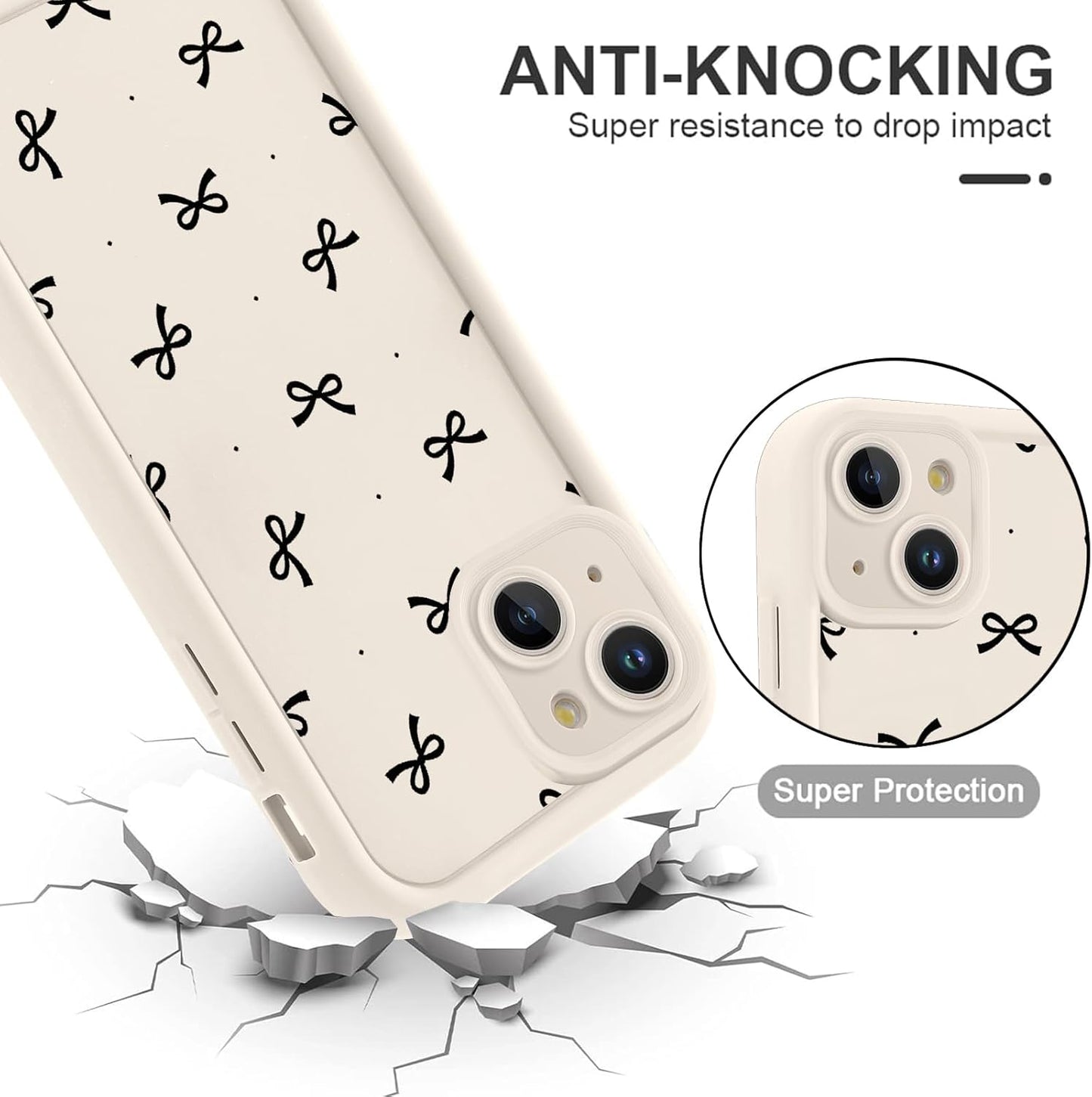 Cinysnt 15 6.1", Cute Polka Dot Black Bow Bowknot Phone Case for iPhone Case Aesthetic Pattern Print Design Cover Full