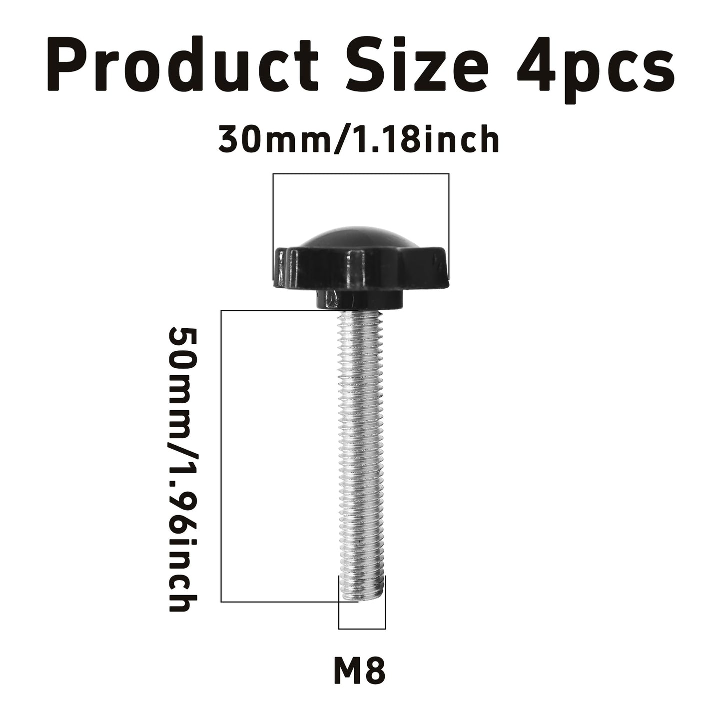 Runseaway 4Pcs M8 x 50mm Star Hand Knob Tightening Screws, Plastic Clamping Handle, Threaded Male Replacement Knob for Umbrella Base, Machines, Furniture, Tool Accessories