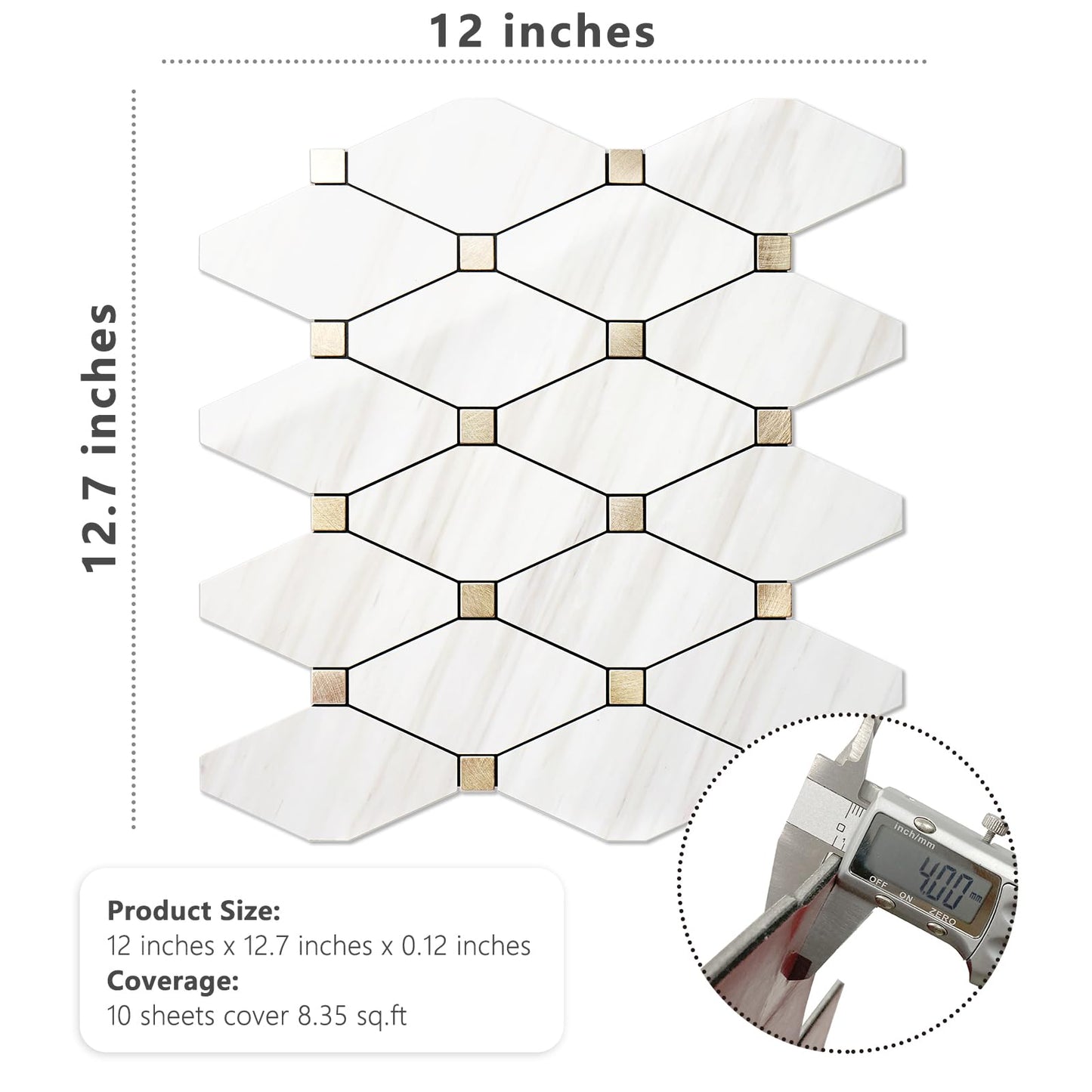 STICKGOO 10 Sheets Peel and Stick Backsplash, Polished Dolomite PVC Mixed Metal Gold Kitchen Backsplash, Stick on Backsplash Wall Tiles for Kitchen, Bathroom, RV