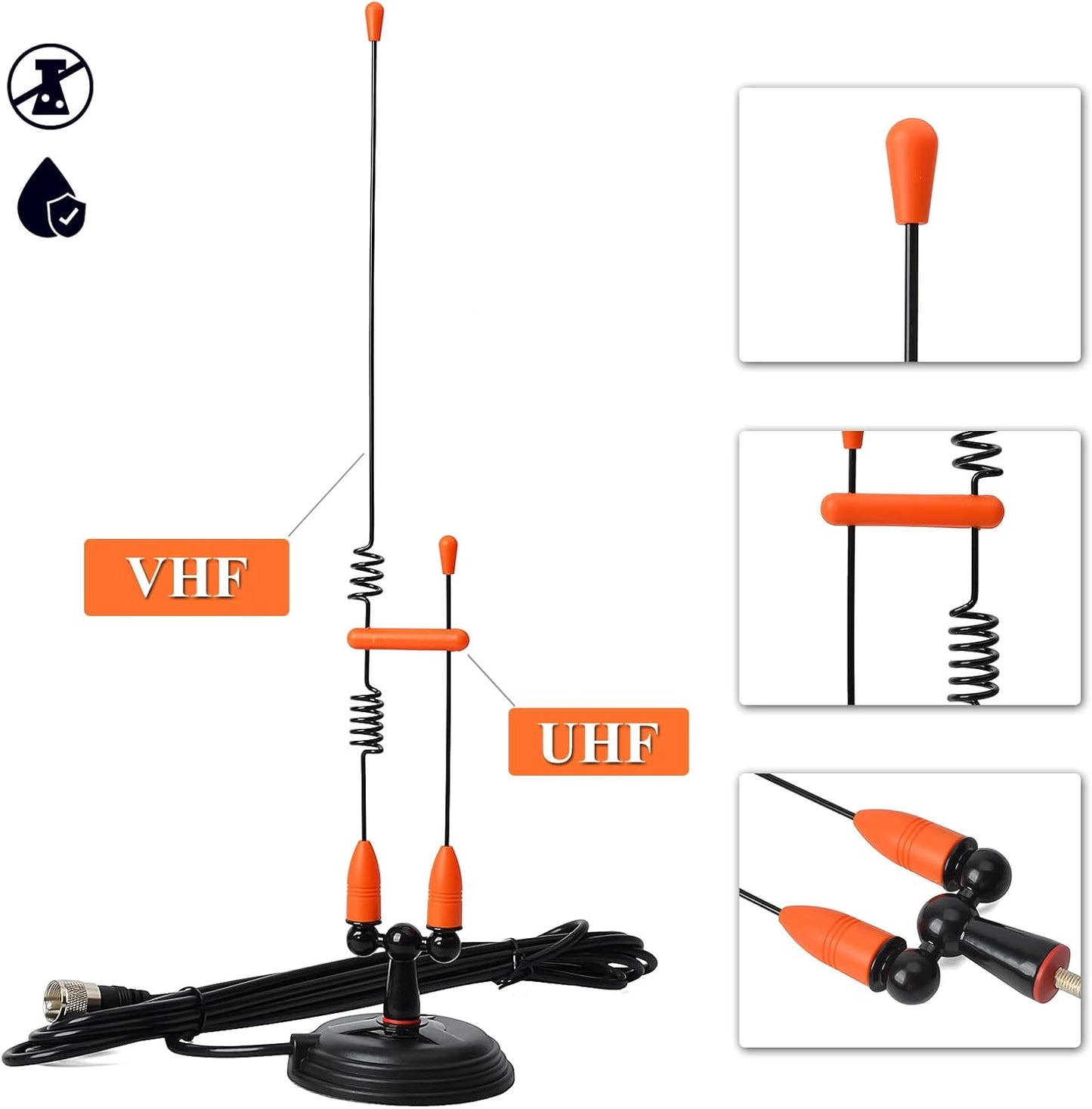 YNIBST 2m/70cm W/3.5-inch 13ft. RG-58 PL259 Dual Band Vehicle Car Mobile Antenna Magnetic Mount Connector, for BTECH