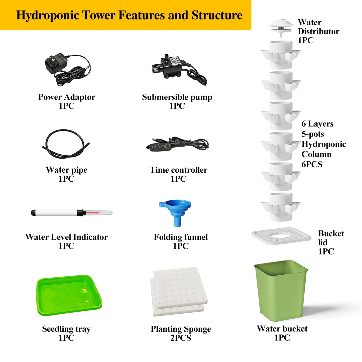 RFnongye Hydroponics Growing System Kit, 30 Pots Vertical Garden Planter with Pump and Timer, Hydropoic Tower for Soilless Cultivation Herbs Fruits Vegetables, Plant Gift for Gardening Lover(No Seed)