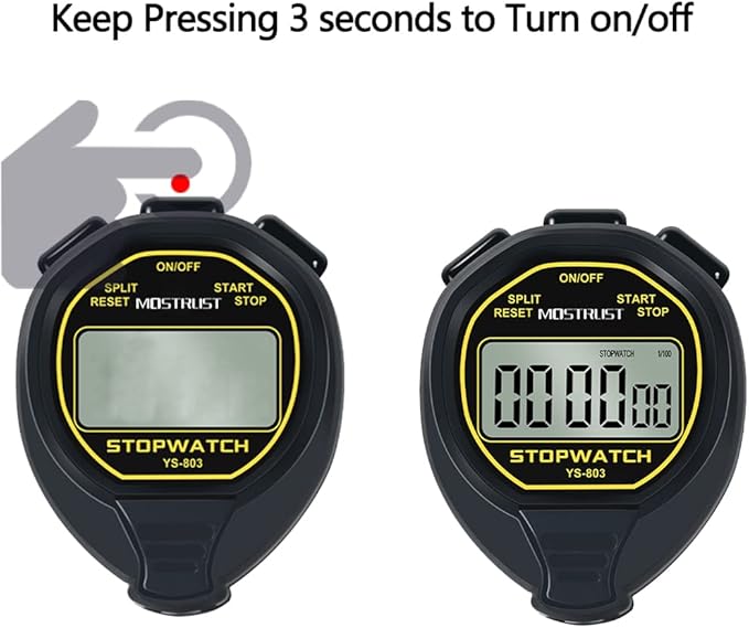 Digital Simple Stopwatch, 1/30 Lap Basic Stopwatch, No Bells, No Clock, No Alarm, Silent, Child Friendly, ON/Off for Swimming Coaches Kids