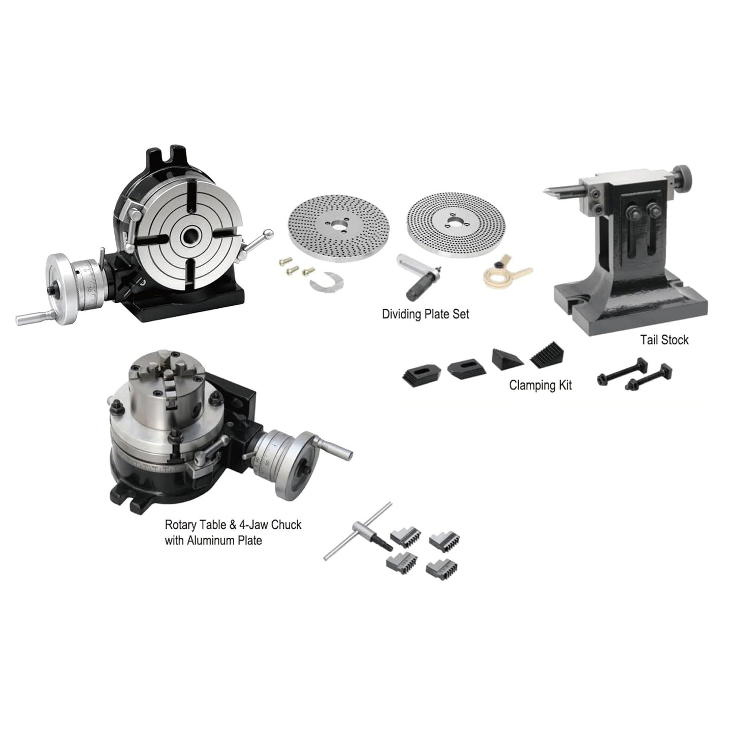 HHIP 3906-2318 8" Rotary Table Tailstock Dividing Plates Lathe Chuck & Clamping Kit