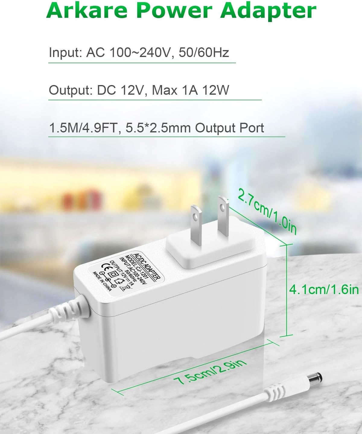 Arkare 12V 1A 12V 1A 0.8A 0.5A 100V-240V 12Volt 1000mA Power Supply Adapter AC Adapter Charger Replacement Power Cord