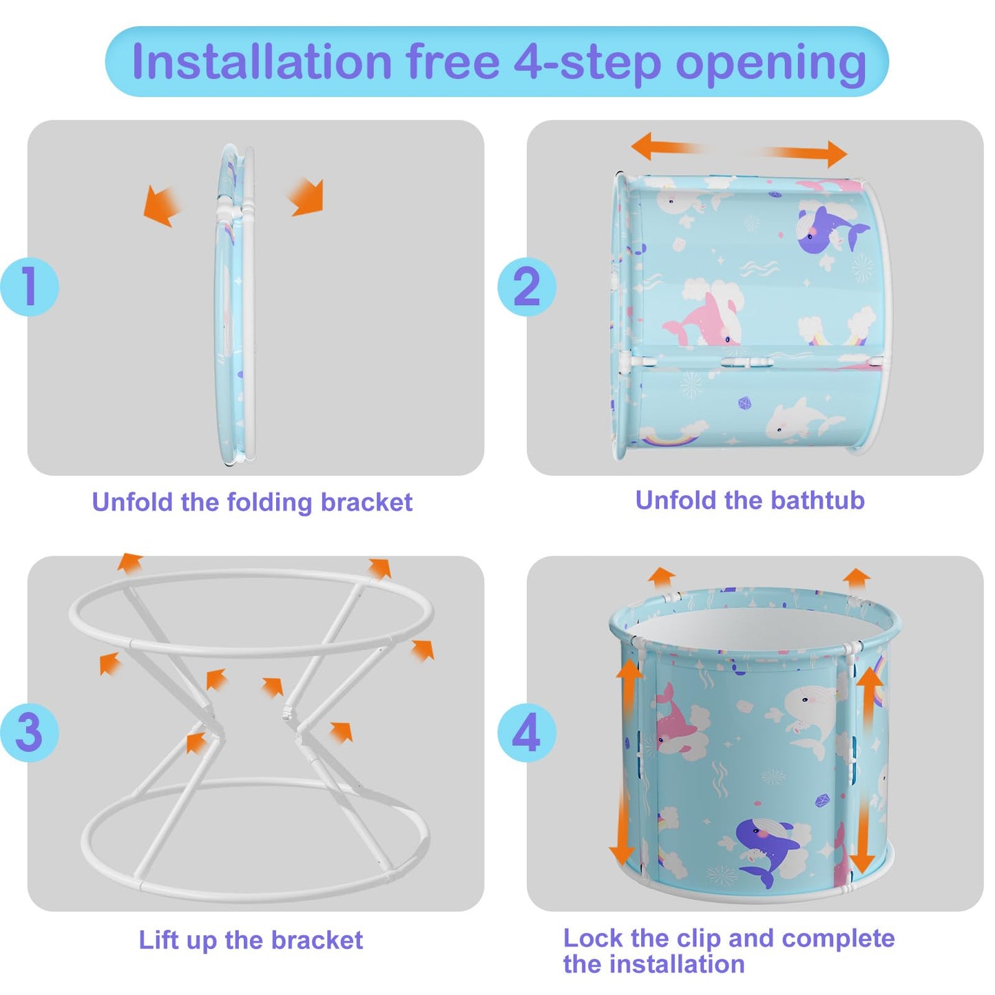 Portable Bathtub, Foldable Bathtub for Kids, Boys and Girls, Therapy Tub for Shower Stall Bathroom Fold Up Japanese Soaking Hot SPA Bath Tub, Outside Ice Bath 21.65''x23.62''(Ocean World Blue)