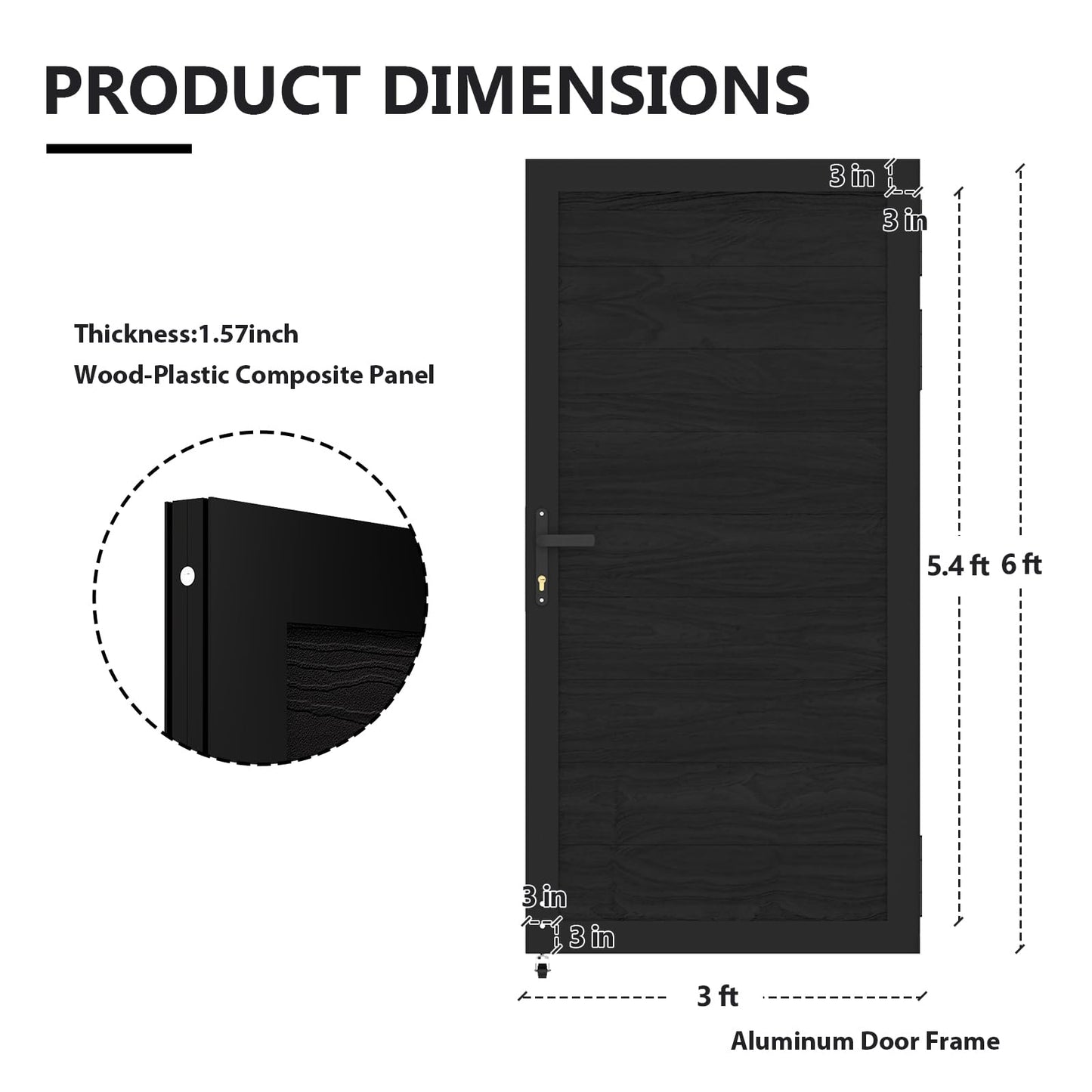 Treslam Wood Plastic Privacy Fence Gate 6ft(H) x 3ft(W), Metal Frame with Knob Kits, Durable Composite Outdoor Gate,Black