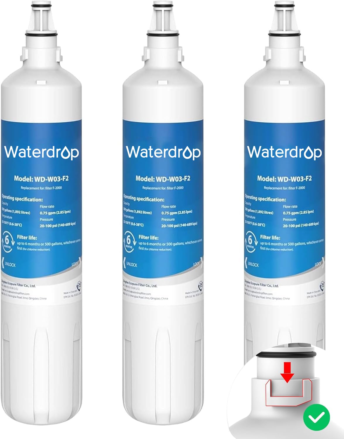 Waterdrop F-2000 4204490 Water Filter, Replacement for Sub-Zero 4204490, InSinkErator® F-1000 F-2000 F-3000 Filter and AquaPure AP Easy C-Complete, Sub Zero Water Filter Replacement, NSF/ANSI 42