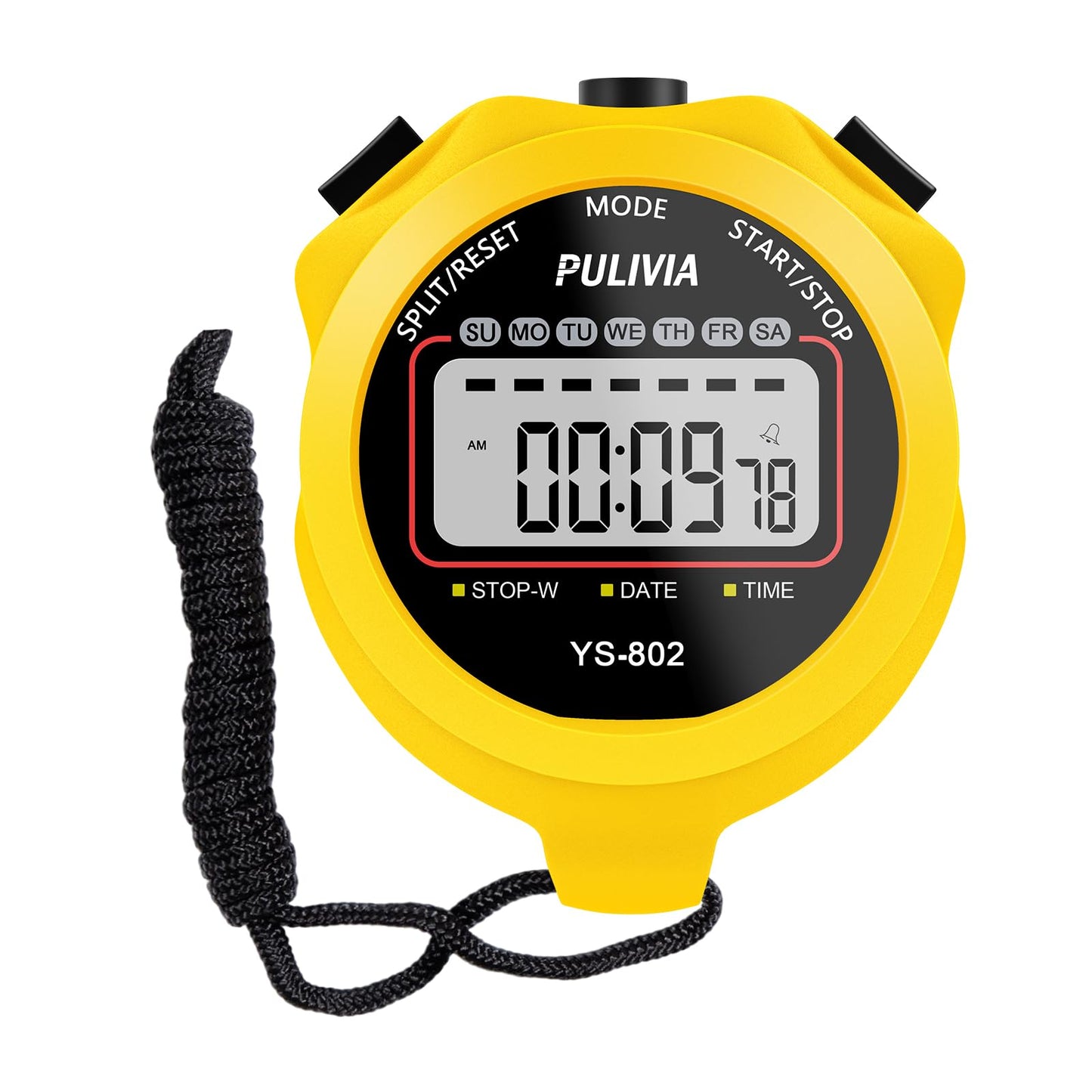 PULIVIA Sports Stopwatch Timer, Single Lap Split Digital Stop Watch for Sports Kids Coaches Swimming Running, Yellow