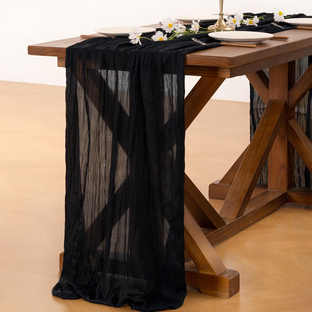 Socomi Black Cheesecloth Table Runner - 120 Inch Boho Rustic Decor for Weddings & Events