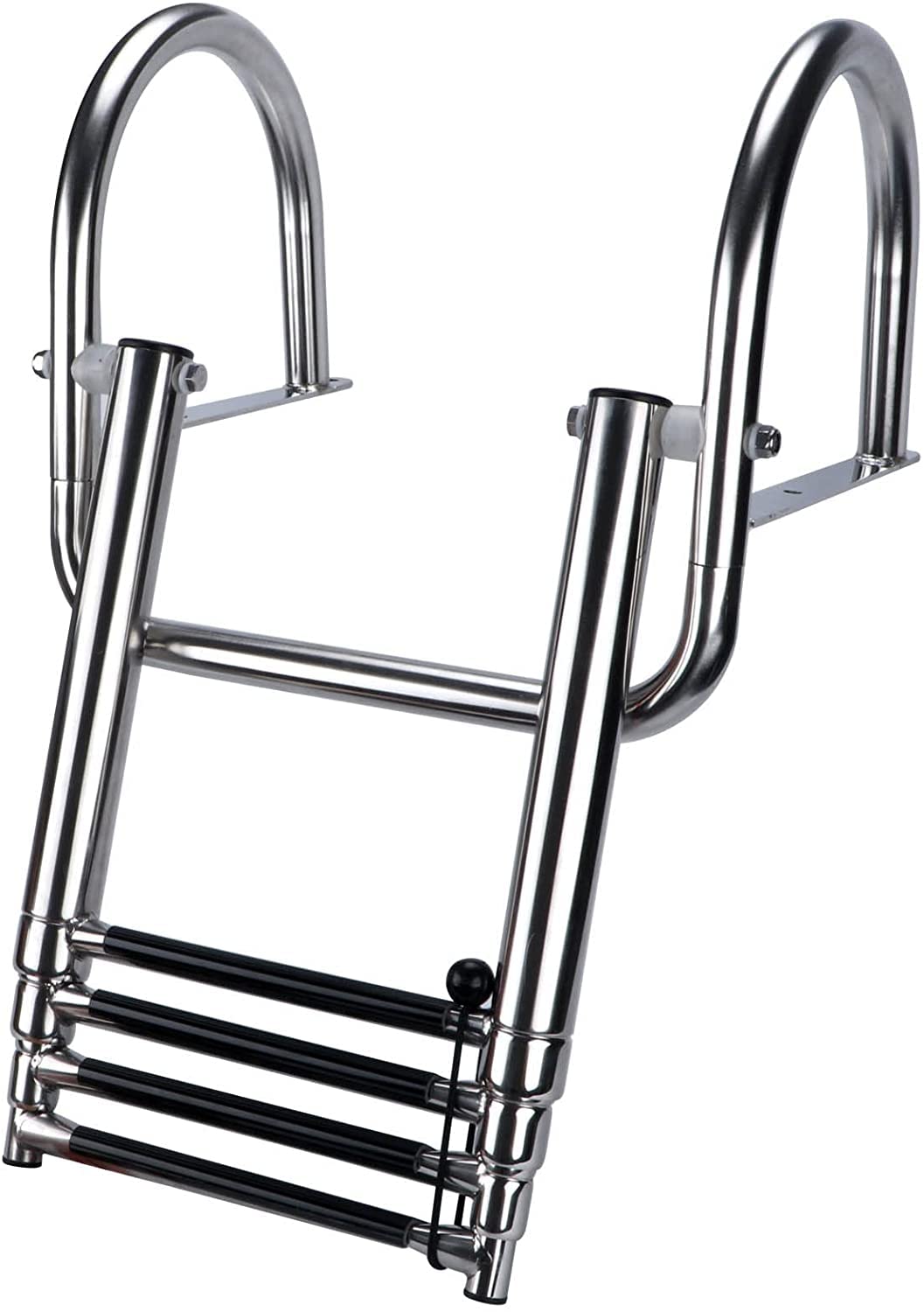 Hoffen 4 Step Pontoon Boat Ladder, Stainless Steel Telescoping Folding Boat Ladder Rear Entry Heavy Duty Custom Inboard with Pedal and Safe Handrails