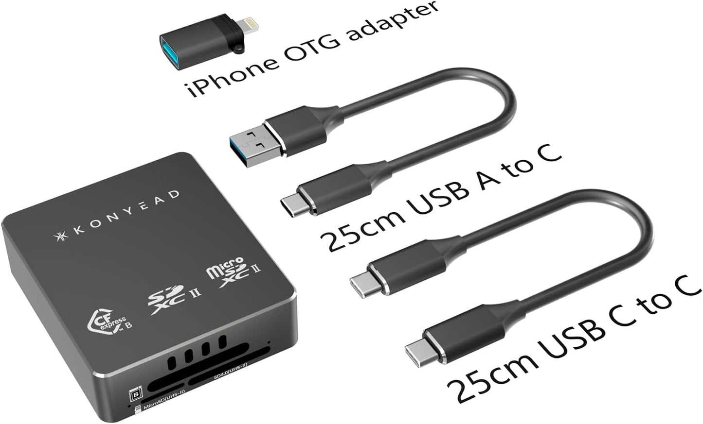 KONYEAD 3-in-1 3.2 10Gbps,UHS-II,Aluminum OS/Android(9336B) CFexpress Type B & SD & Micro SD Card Reader, Built