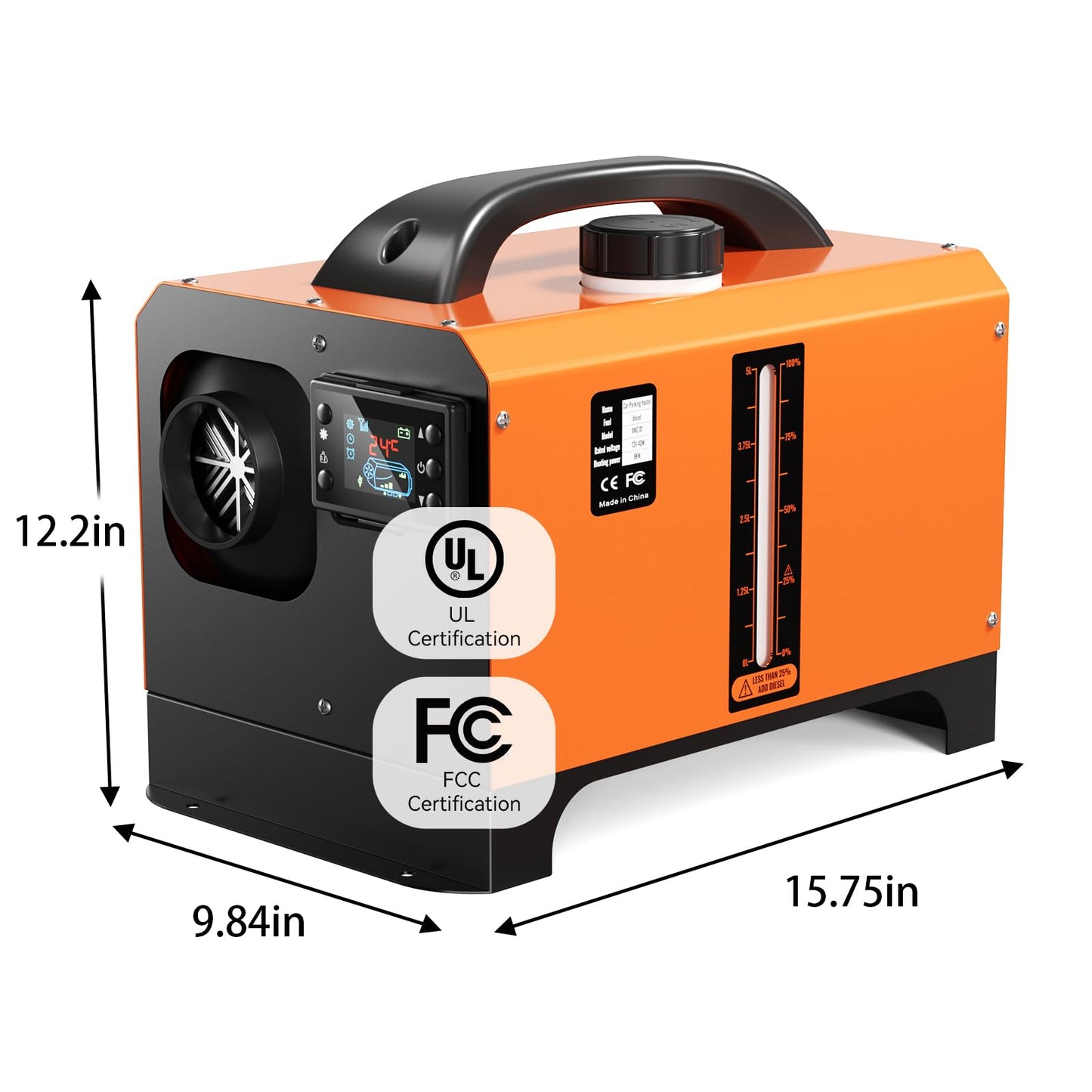 Portable 12V Diesel Heater, Diesel Heaters for Campers, Diesel Air Heater with Remote Control, 1.32 Gal Fuel Tank, Visible Fuel Level, Fast Heating for RV, Truck, Boat, Camper, Car