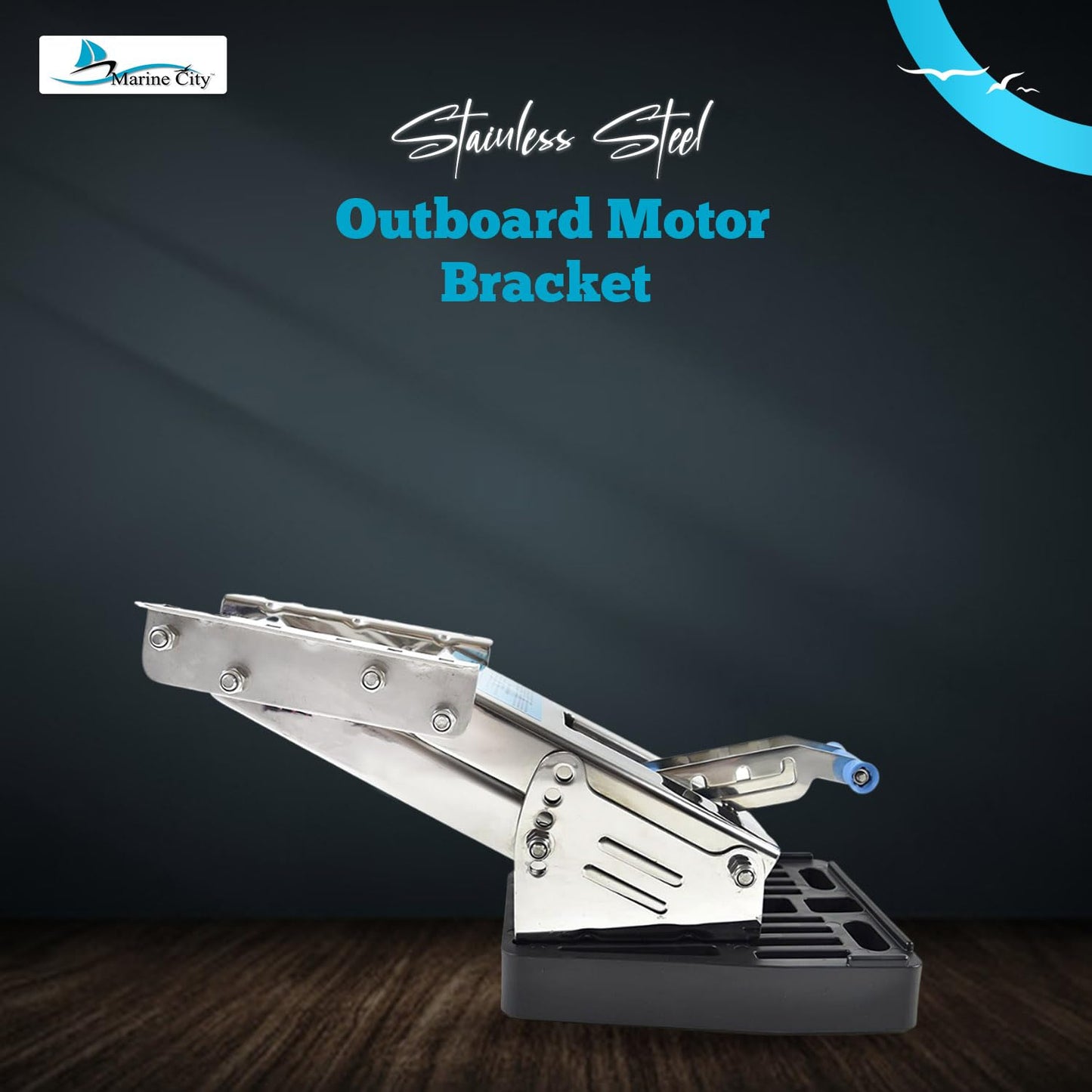 MARINE CITY Aluminum Outboard Motor Bracket, 2-Stroke, Retractable, Spring-Loaded, Up to 115 lbs, Adjustable Mount, Plastic Base, for Powerboats and Yachts (20 HP)