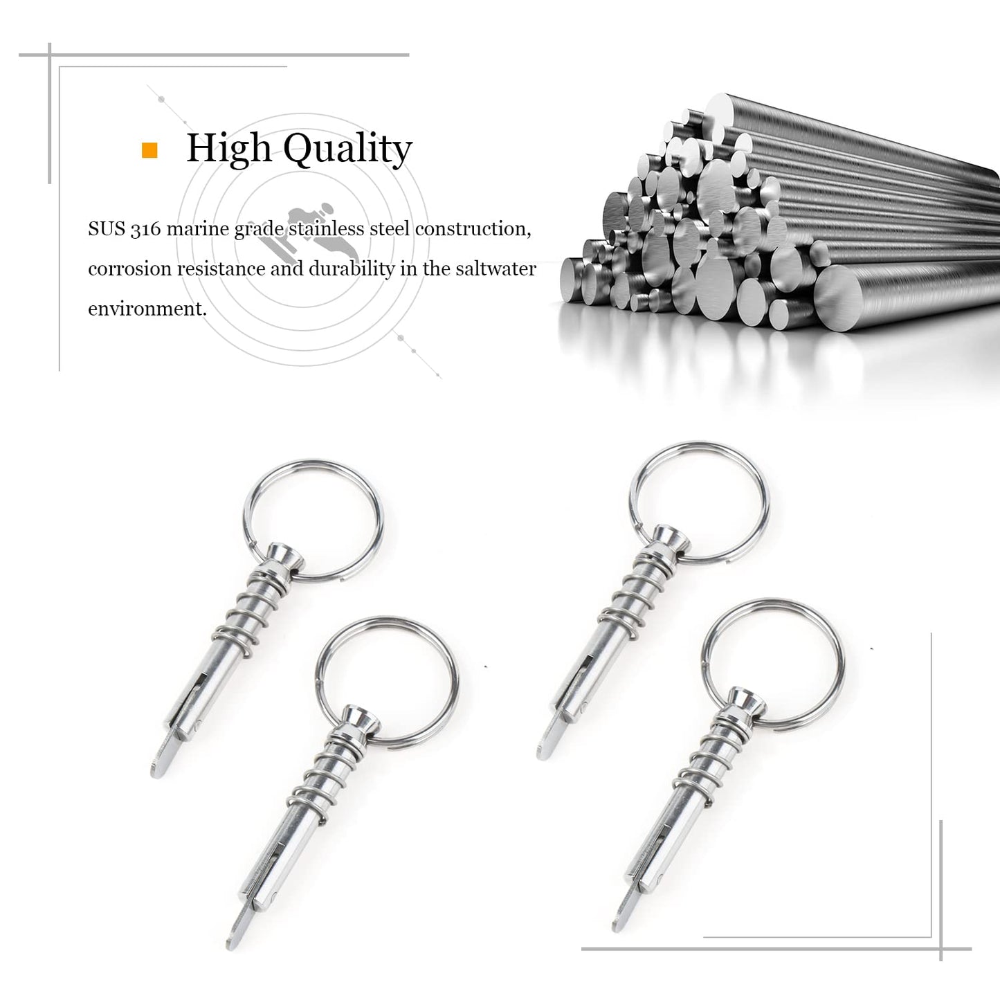 AMYSPORTS Marine Quick Release Pin Steel Deck Stainless Release Pin Hardware Boat Bimini Top Pins Release SUS316 4pcs