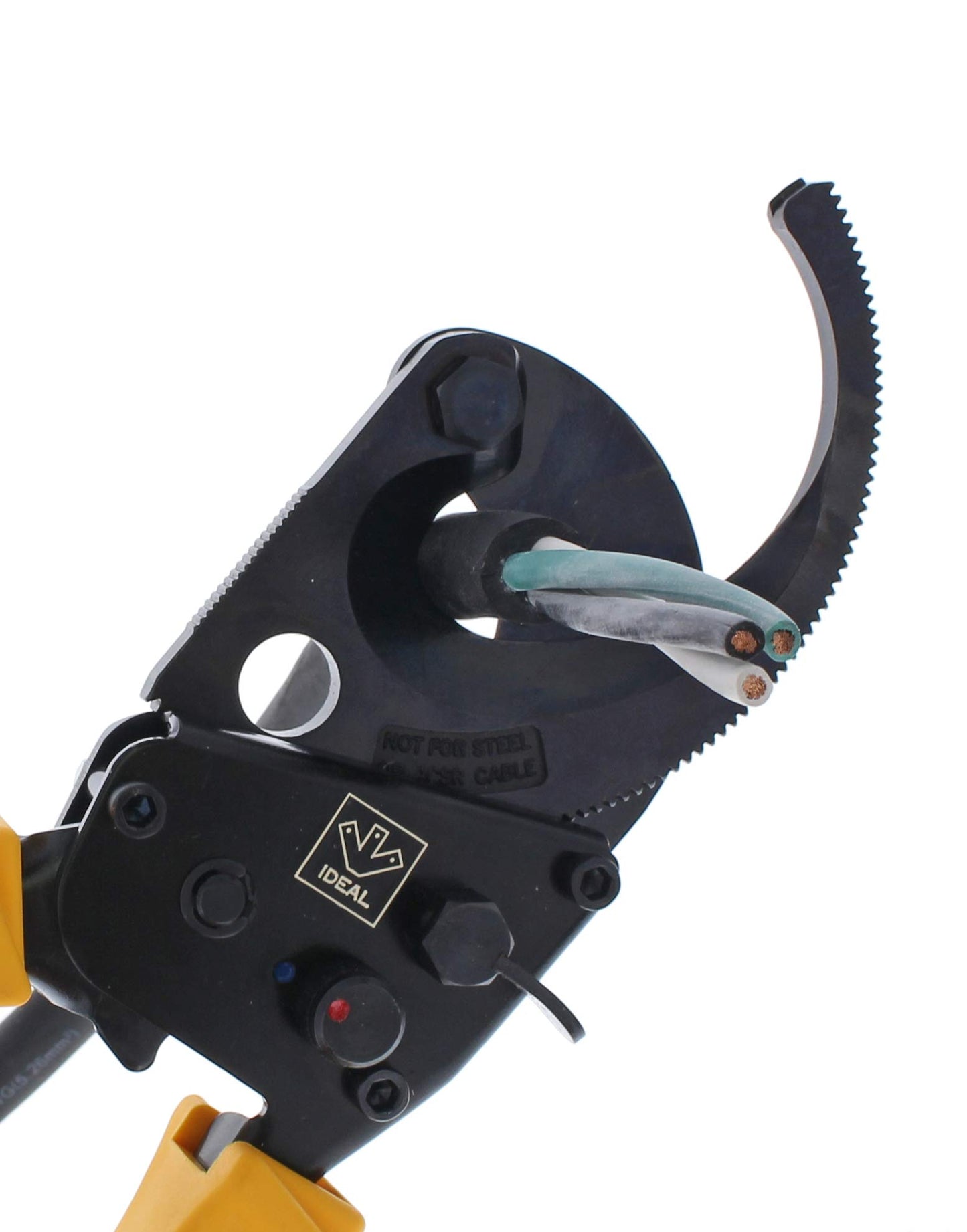 IDEAL Electrical 35-053 Ratcheting Cable Cutter 750 MCM, Wire Cutting Tool w/Steel Rounded Blade, Quick Release Handle