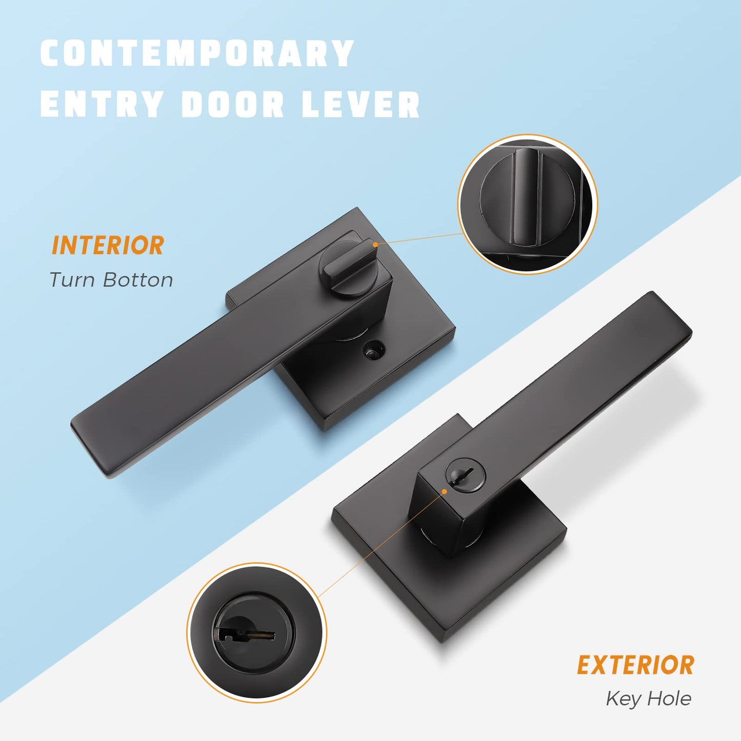 KNOBWELL 6 Pack Matte Black Heavy Duty Entry Door Handle Set Keyed Alike/Combo Keyed Entry Door Lock Set, Classic Door Handle with Lock, Left or Right Handing, 2.13 lb One Lever