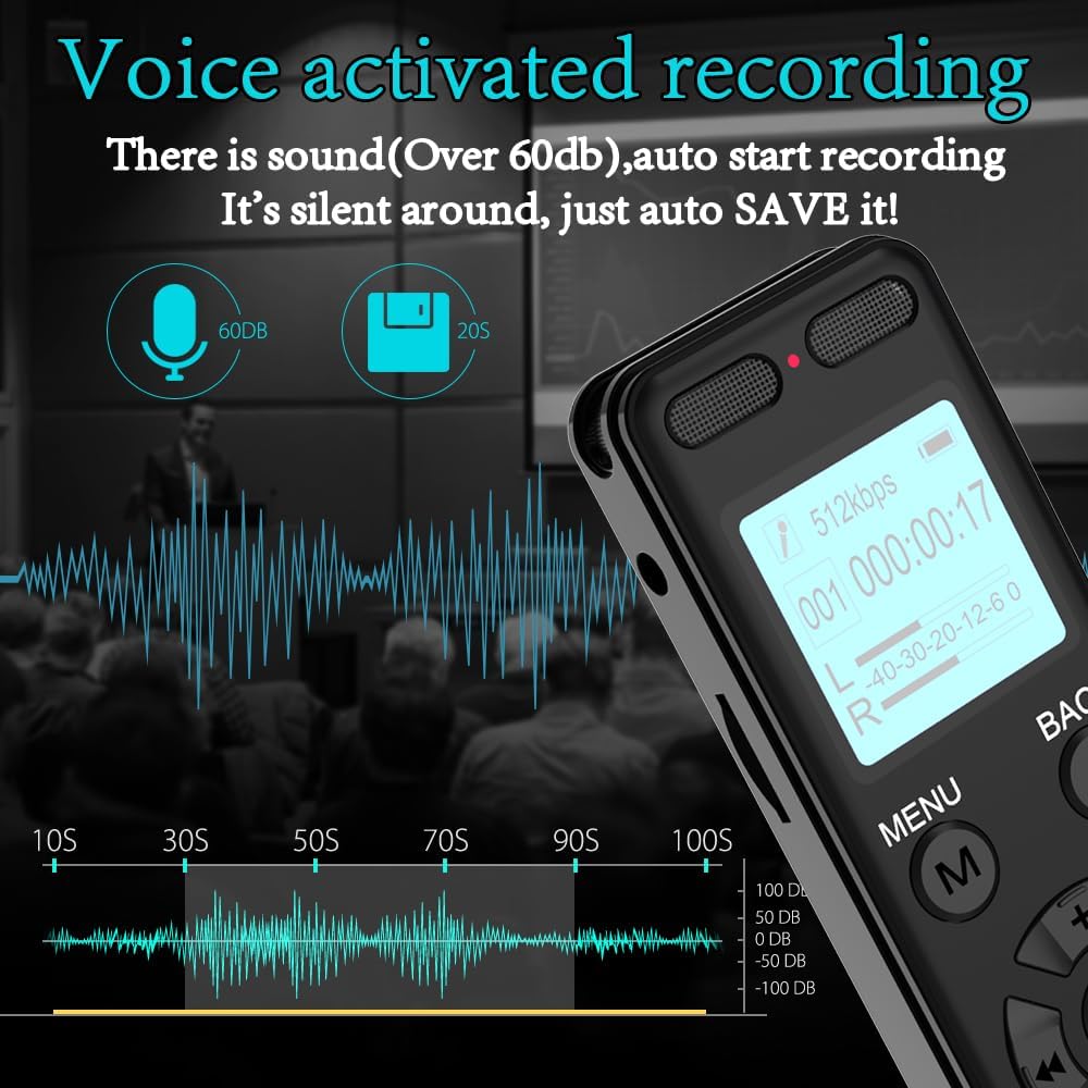 Aiworth 136GB 9860 Playback,MP3 Digital Voice Recorder Voice Activated Recorder for Lectures Meetings - Hours Sound