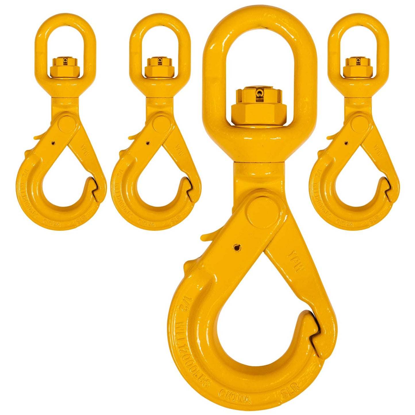 US Cargo Control 1/2 Inch Swivel Self-Locking Hooks (4-Pack), G80 Chain Hooks, 12,000 LBS Working Load Limit, Heavy Duty Swivel Hooks for Lifting Jobs, Load Binding Applications, & Trailers