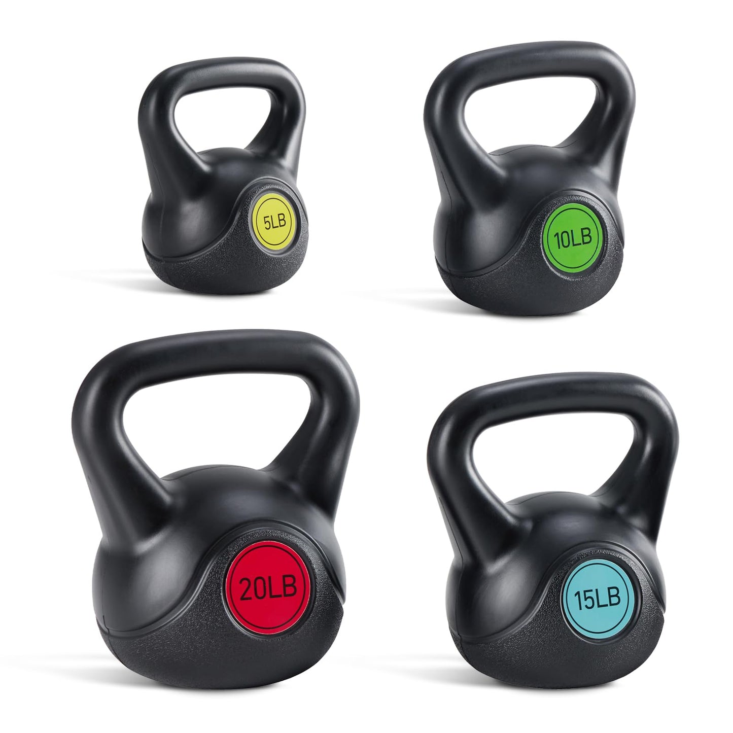 NEWBULIG Hard Kettlebell Set, Strength Training Kettlebells, Fitness Equipment, Durable Concrete Core, HDPE Shell, Multi-Level Workout Equipment for Home Gym & Outdoor, 5 lb, 10 lb, 15 lb & 20 lb
