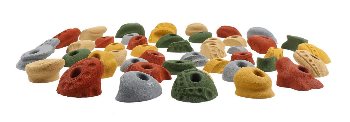 Atomik Climbing Holds 47 Bolt-On Kids Variety Holds in Assorted Earth Tones with Indoor Hardware
