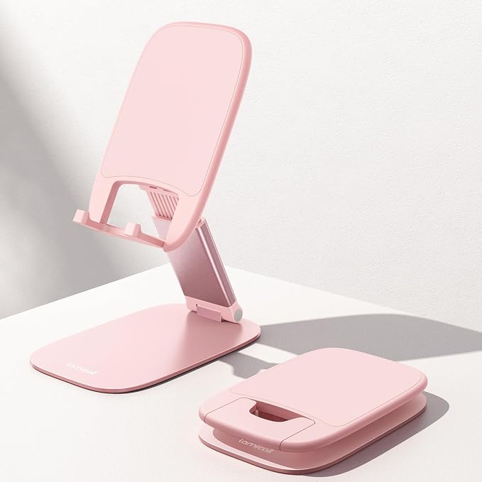 Lamicall Pink Desk Accessories for Women, Pink Office Supplies Desk Home Vanity Decor, Cute Rose Gold Phone Stand Holder for iPhone, 4-8'' Phone, Gifts for Teens Girls Boys Adults Women Men Mom Wife