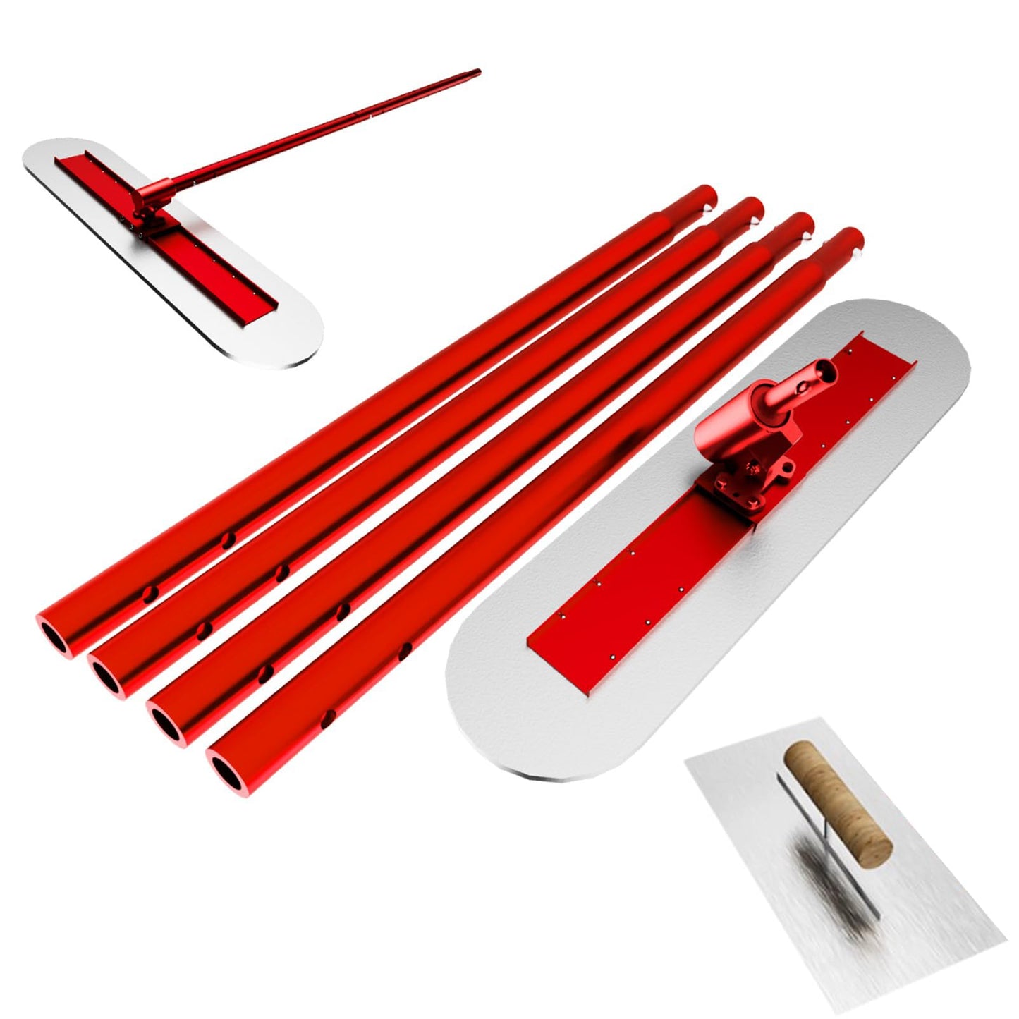 48" x 12" Concrete Bull Float Kit, Stainless Steel Round End Finishing Trowel with 57'' Adjustable Handle, Heavy Duty Concrete Smoothing Tool for Cement, Driveway, Patio