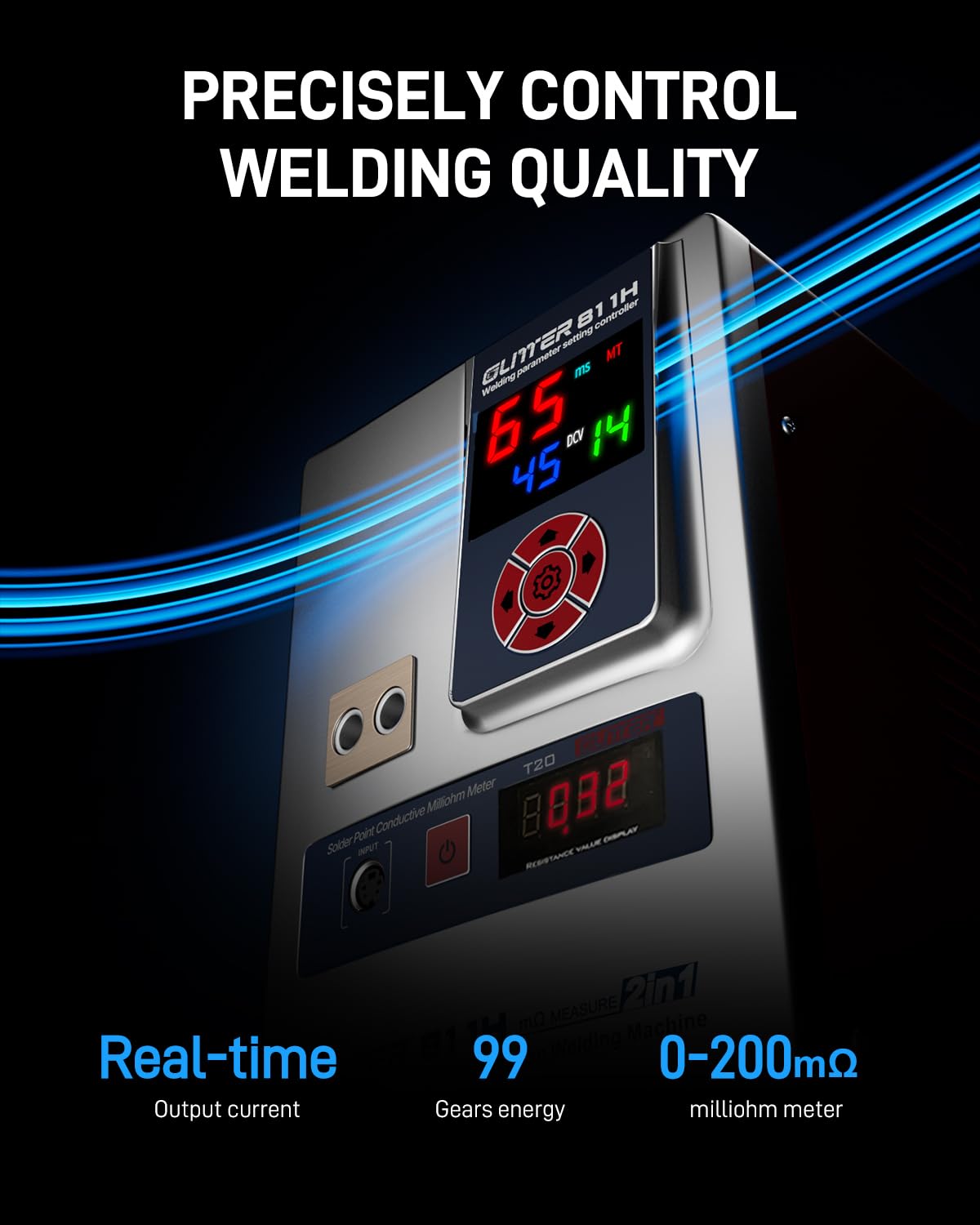 GLITTER Industry Spot Welder & Milliohm Resistance Meter, 42000W 7000A Battery Spot Welder, Copper Aluminum to Nickel Spot Welder for Lithium Batteries, Batch Build LiFePO4 Prismatic Battery Pack,811H