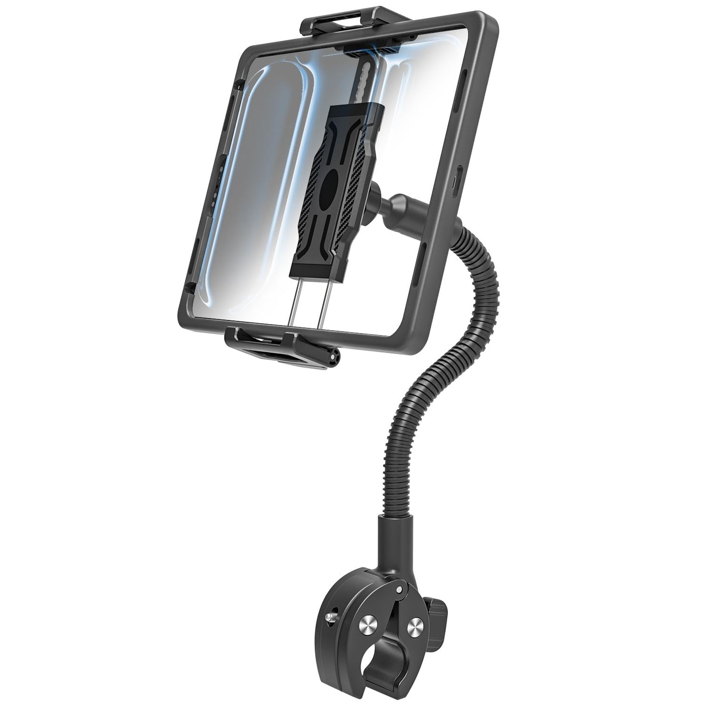 INSSKY All-Metal Gooseneck Spin Bike Tablet Holder, Mount for Exercise/Stationary Bike, Elliptical, Peloton, 360° Flexible Long Arm, Heavy-Duty No-Shake, Fit for iPad Pro/Air/Mini & 6.1-15.6" Devices
