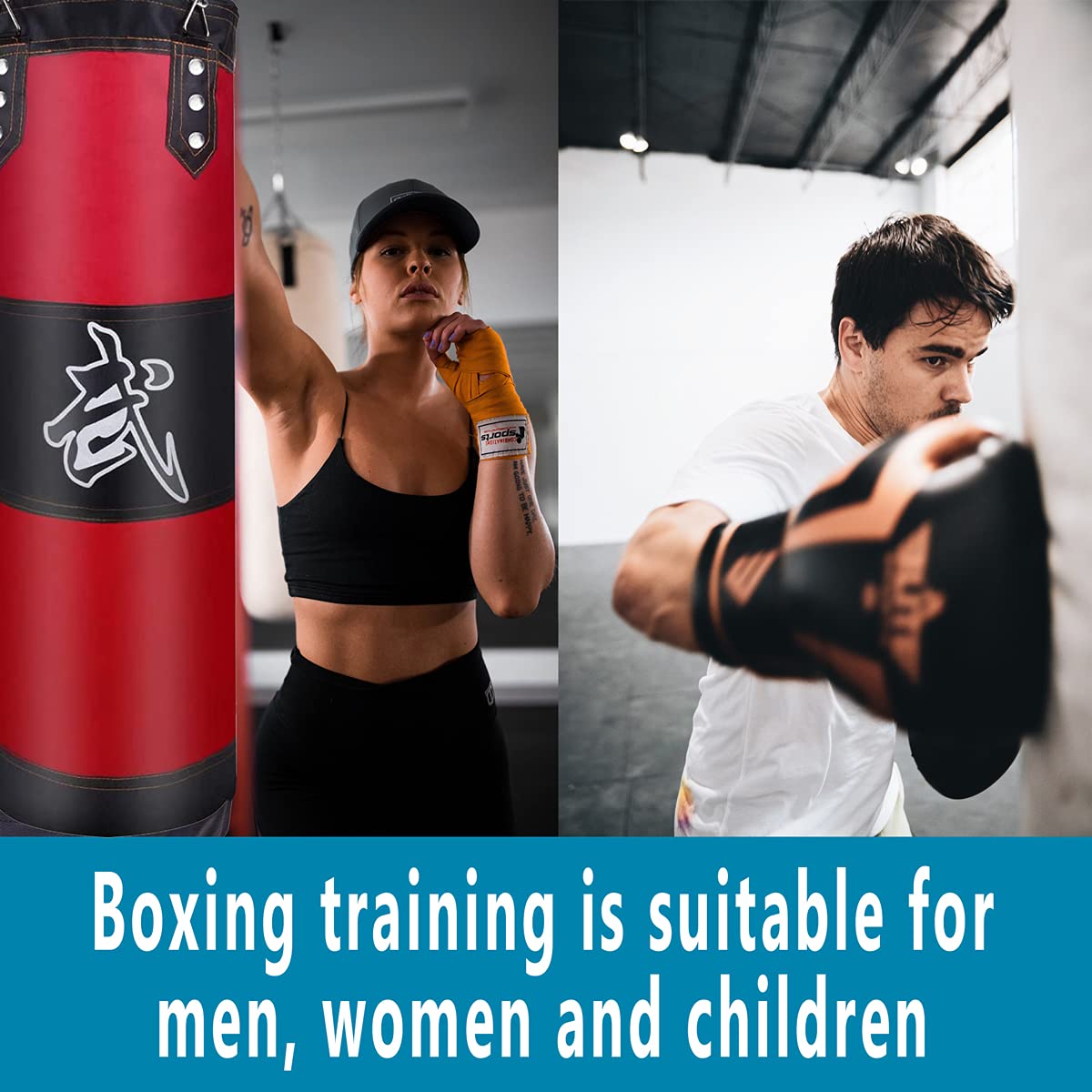 ZERUIDM Hanging Punching Bag Set Unfilled, Heavy Boxing Bag for Adults, Kickboxing Boxing Set with Hand Wraps, Punching Bag Hangers, for MMA Muay Thai Karate Taekwondo Training