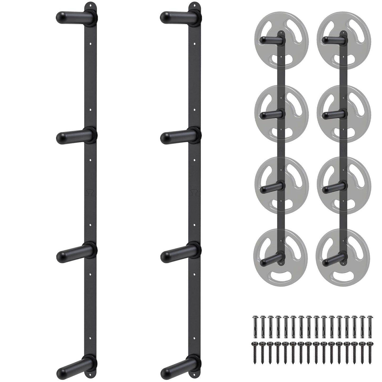 Kipika Weight Plate Storage Rack - Wall Mounted 4-Peg Durable Steel Construction Organizer for Olympic Plates, 1600lb Capacity, Space-Saving for Home Gym