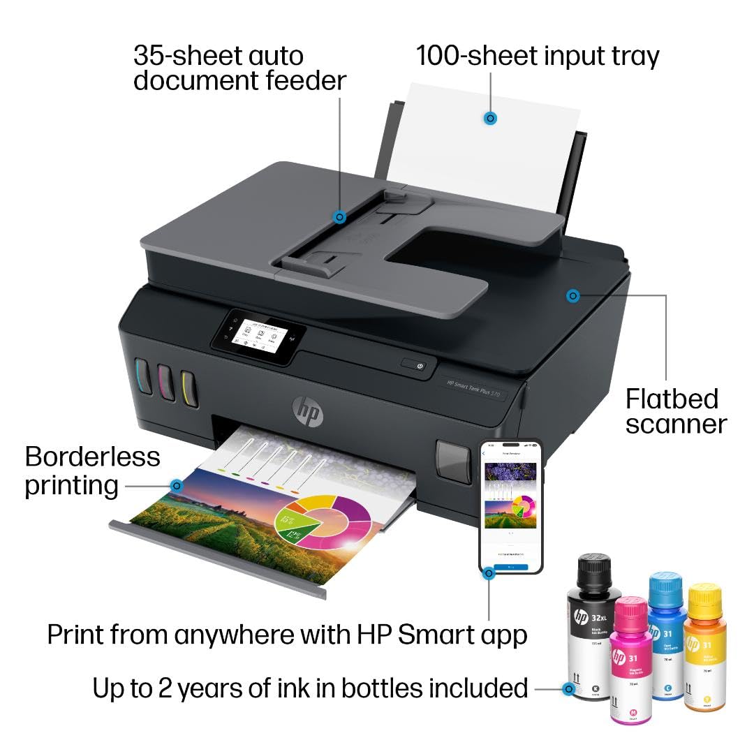 HP Smart Tank Plus 570 Wireless All-in-One Ink Tank Printer with up to 2 Years of Ink Included (5HX14A)