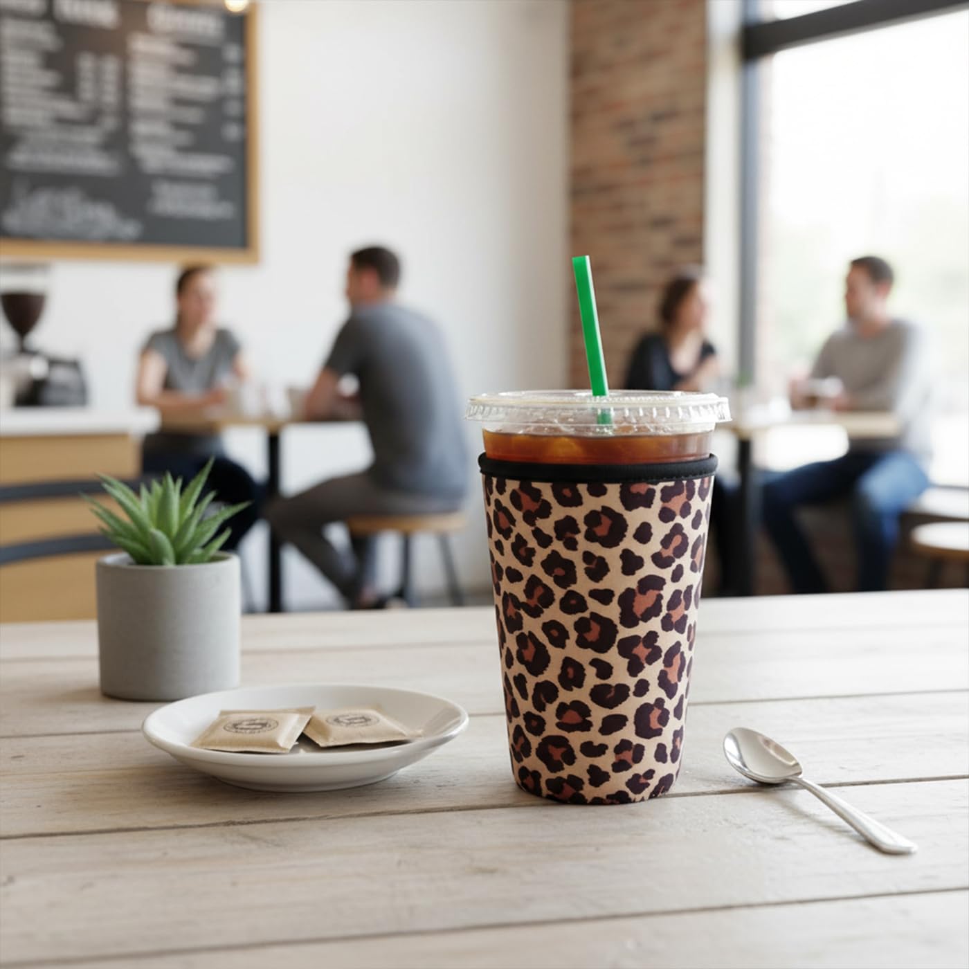 XccMe Reusable Iced Coffee Insulator Sleeve for Cold Beverages,3 Pack Neoprene Coffee Coolies sleeves for Iced & Hot Drinks,Drink Sleeve Compatible with Starbucks Coffee and More (Leopard 2)