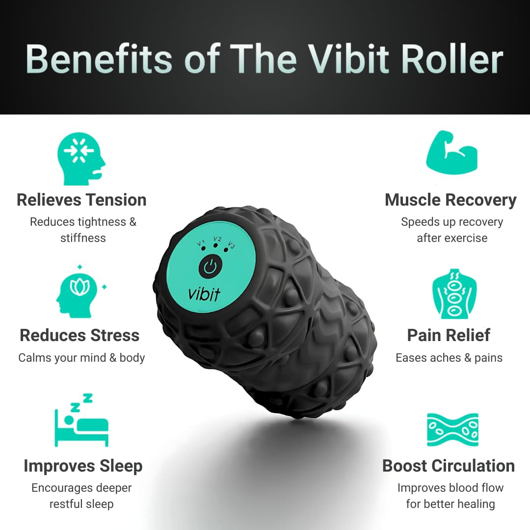 Vibit - Vibrating Massager for Plantar Fasciitis, Pain Relief and Sciatica, Foot and Body Portable Massage Roller, Deep Tissue Pain Relief from Feet to Neck, Electric, 3 Vibration Levels (Black)