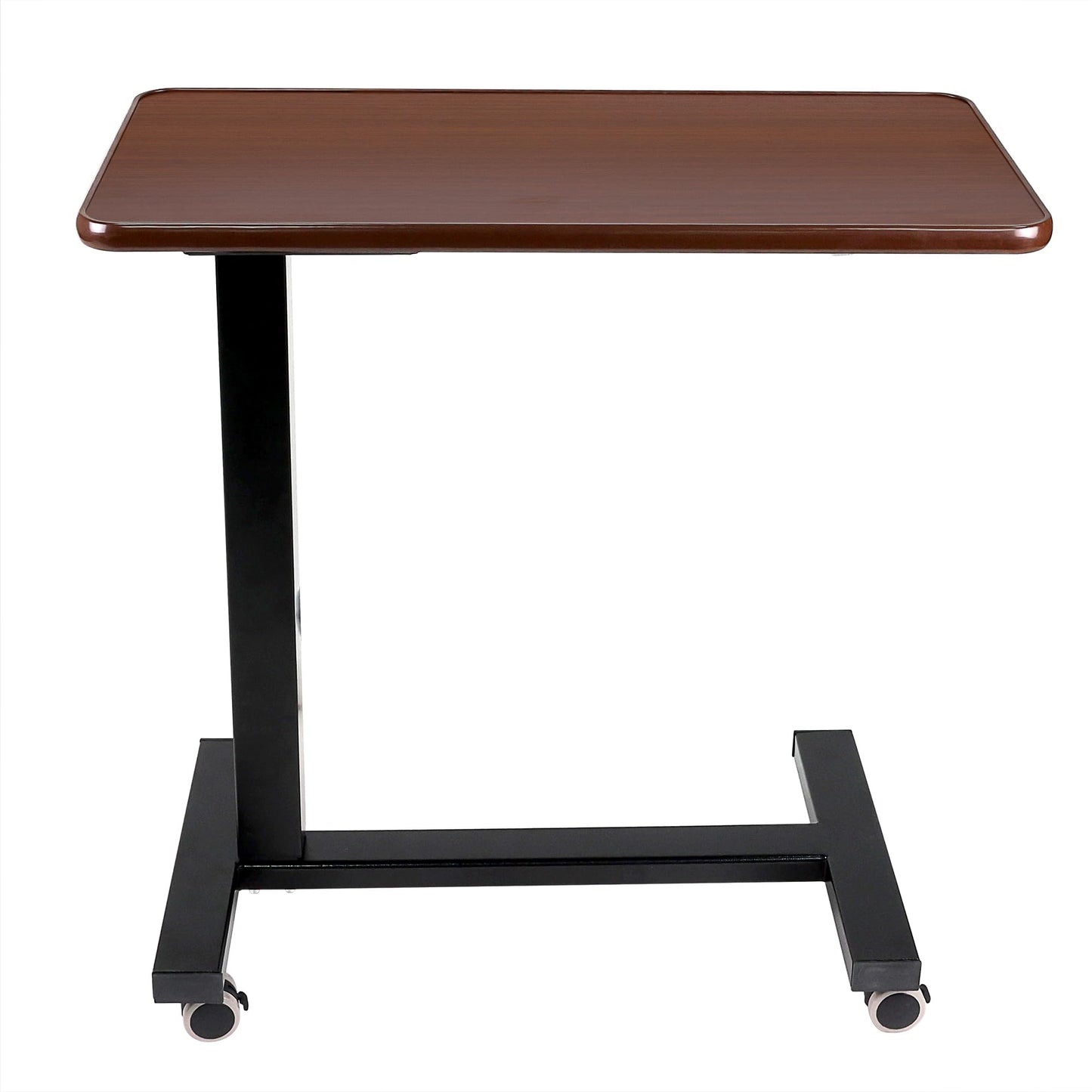 Vaunn Medical Electric Overbed Table Bedside Height Adjustable Table with Wheels (Electric-Powered, Hospital and Home Use) - Brown (Side Control Panel)