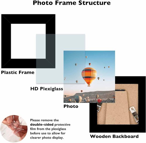 JCJMY 3x3 Picture Frame - Black Tabletop Photo Frame with Shatter-Resistant Plexiglass